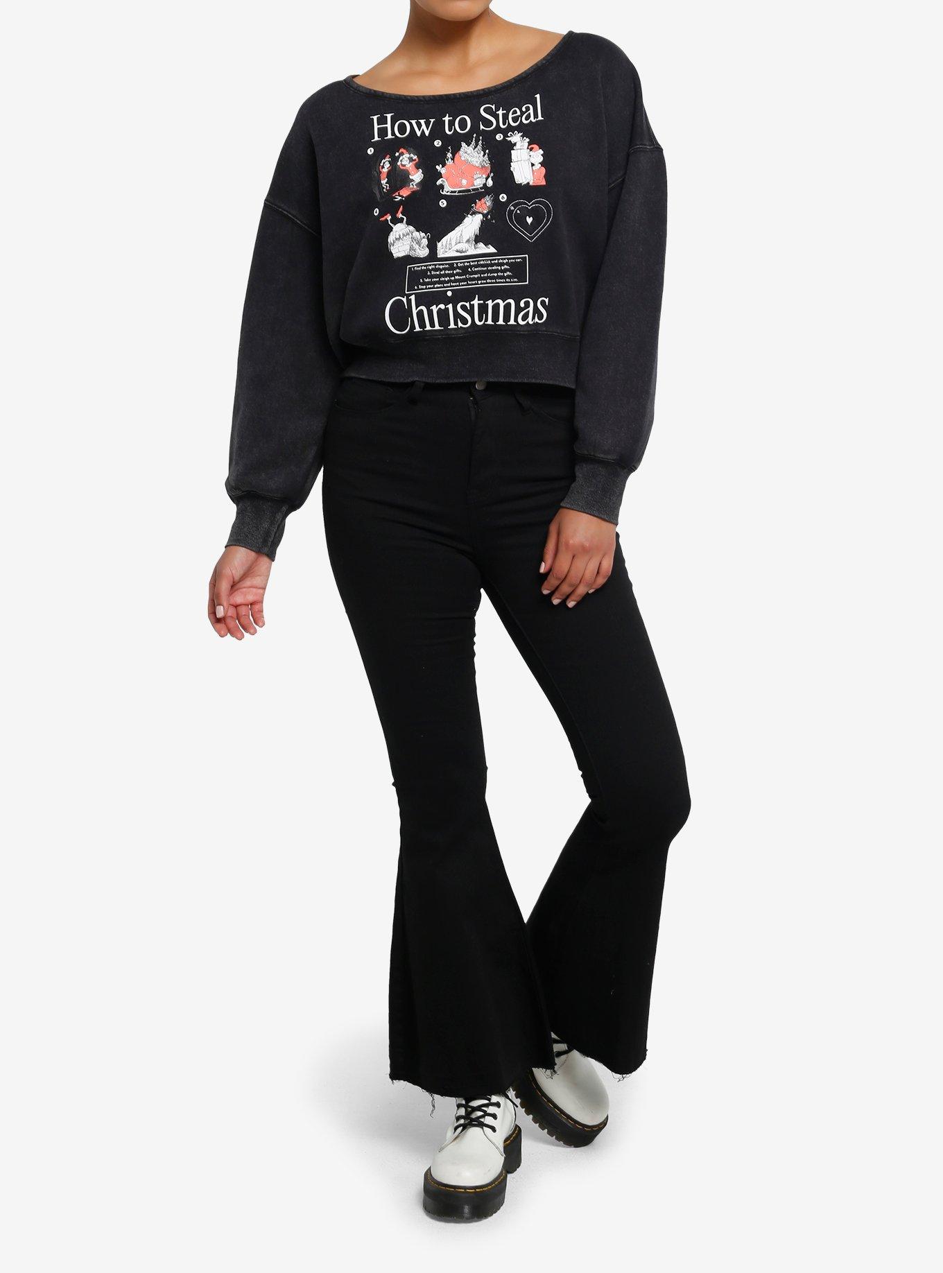 Dr. Seuss How The Grinch Stole Christmas! Boat Neck Girls Crop Sweatshirt, , hi-res