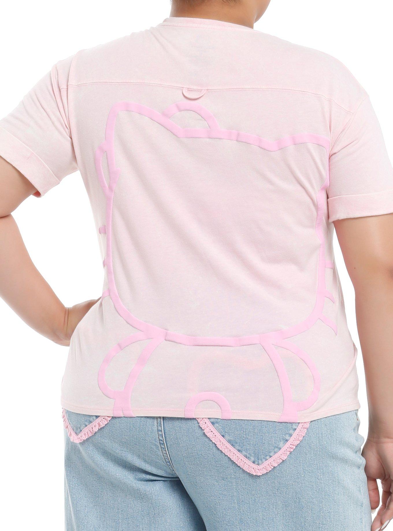 Hello Kitty Pink Outline Boyfriend Fit Girls T-Shirt Plus Size, , hi-res