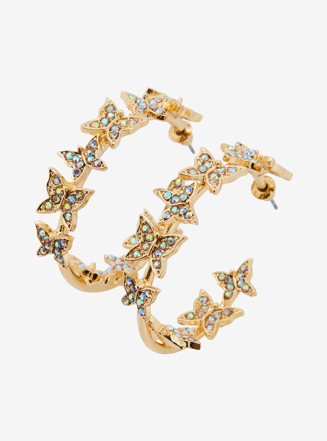 Thorn & Fable Jeweled Butterfly Hoops, , hi-res