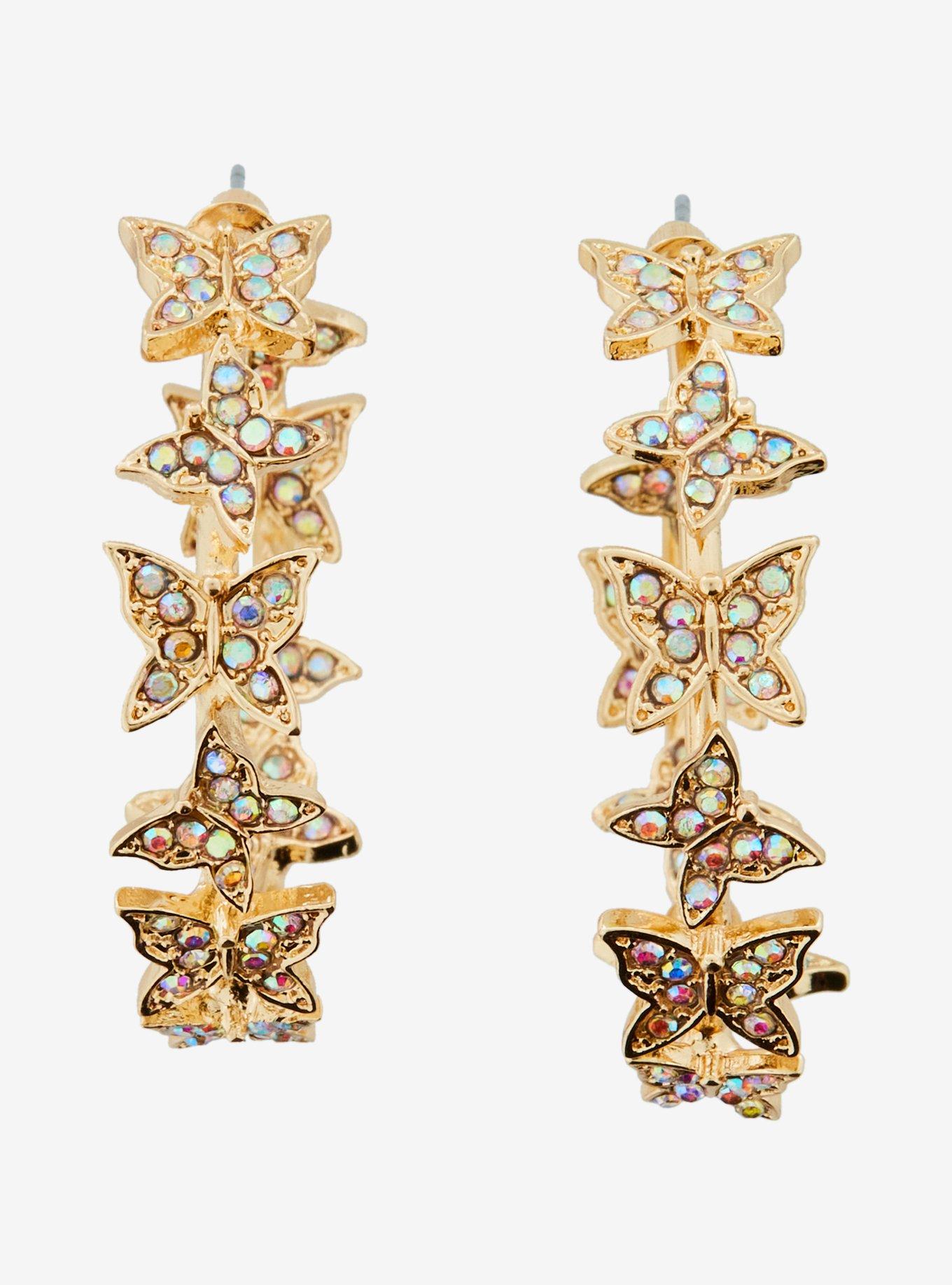 Thorn & Fable Jeweled Butterfly Hoops, , alternate