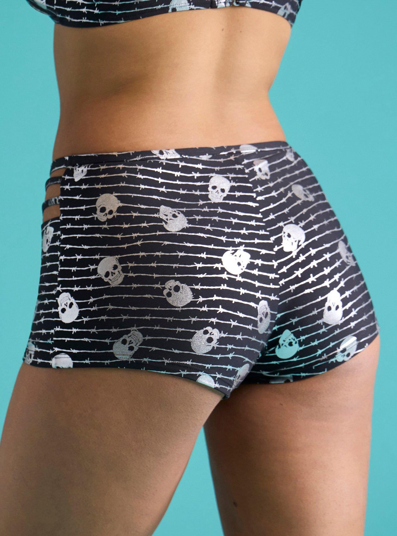 Skull & Barbed Wire Boyshort Swim Bottoms, MULTI, alternate