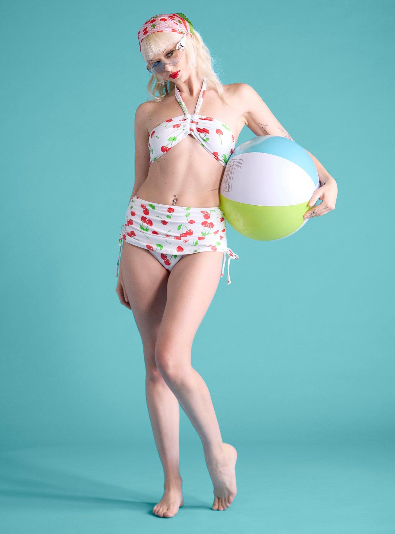 Cherry Shimmer Halter Swim Top, , hi-res