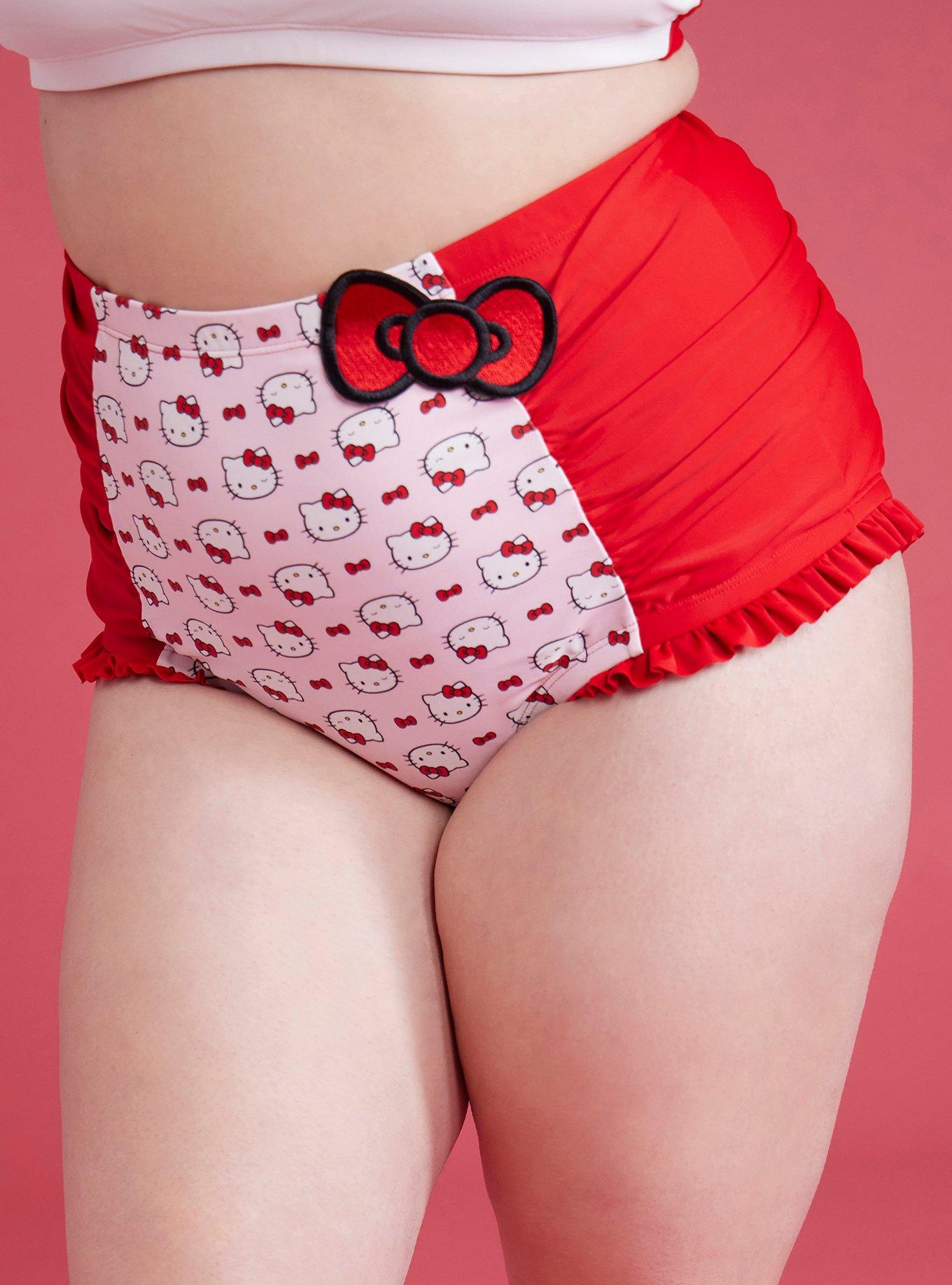 Hello Kitty Face & Bows High-Waisted Swim Bottoms Plus Size, , hi-res