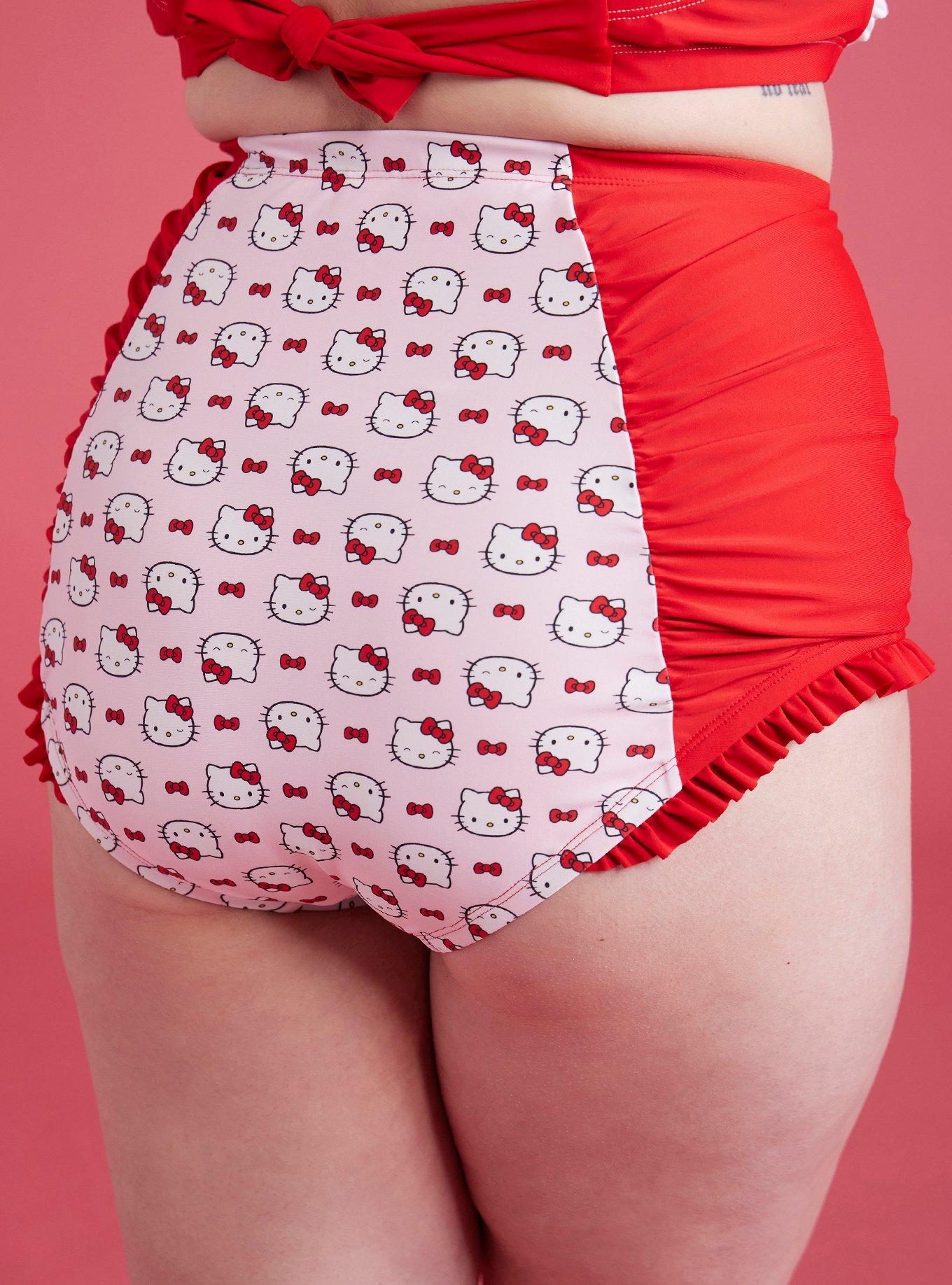Hello Kitty Face & Bows High-Waisted Swim Bottoms Plus Size, MULTI, alternate