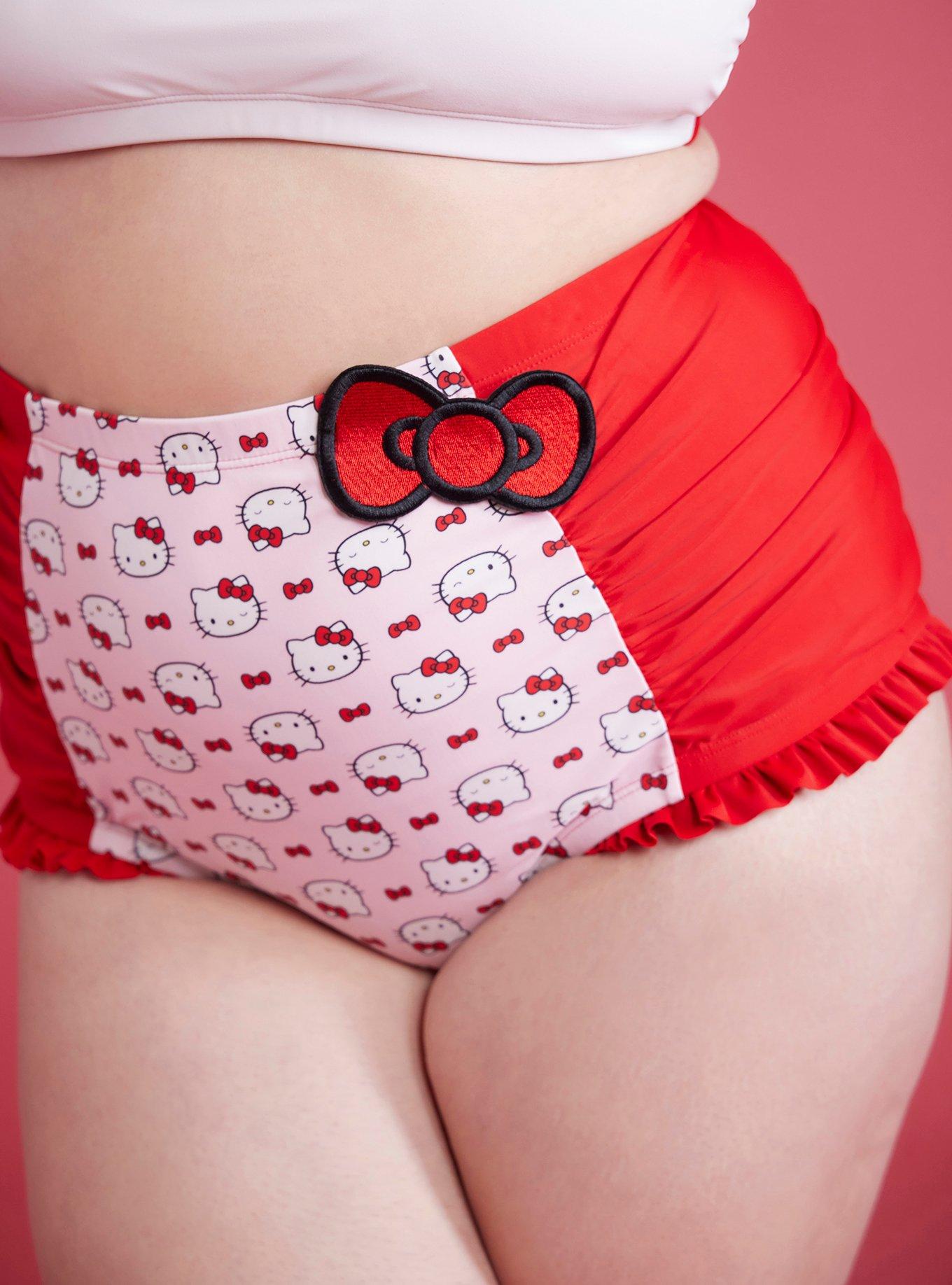 Hello Kitty Face & Bows High-Waisted Swim Bottoms Plus Size, MULTI, alternate