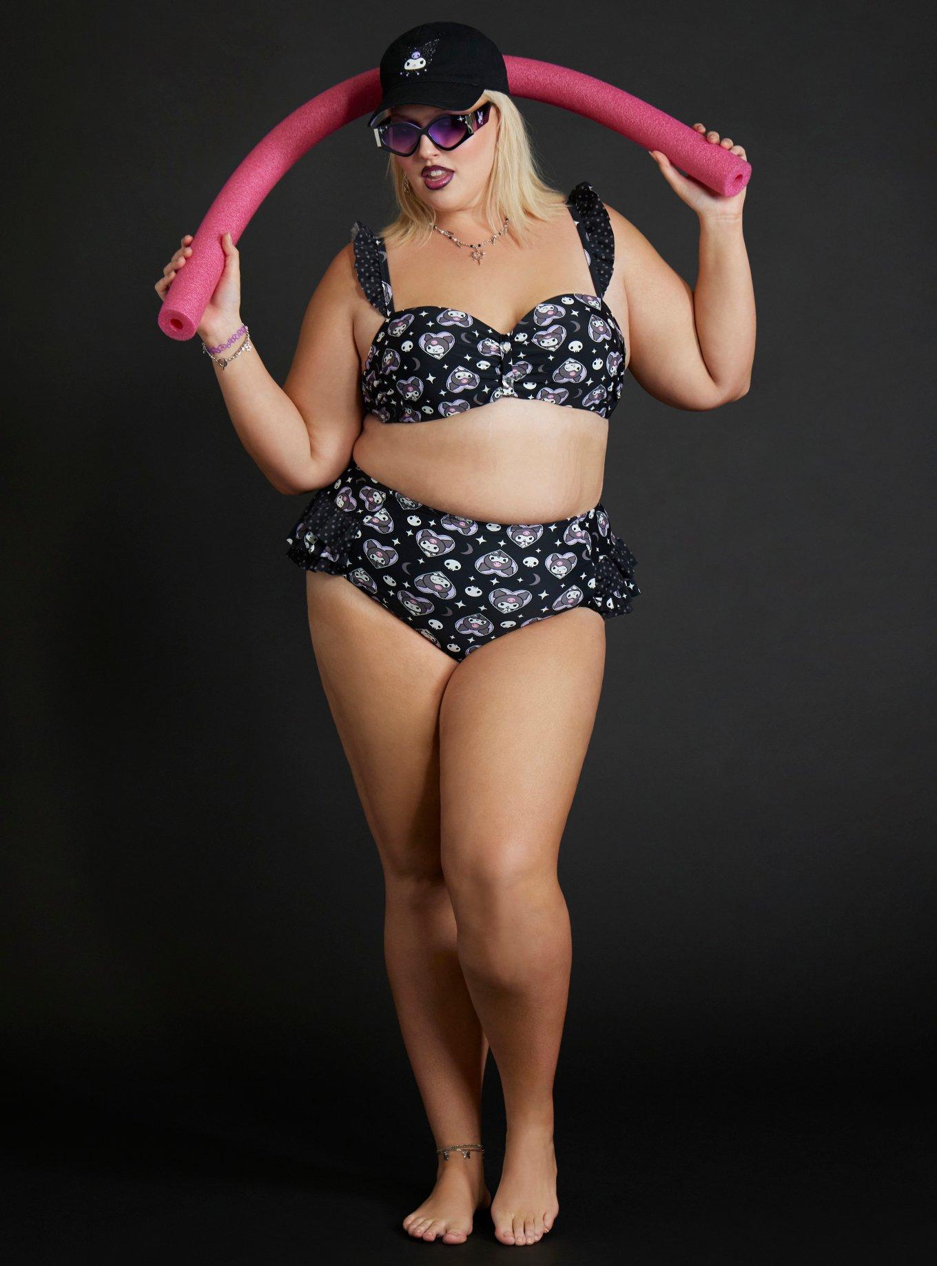 Kuromi Heart Gem Ruffle Swim Top Plus Size, , hi-res