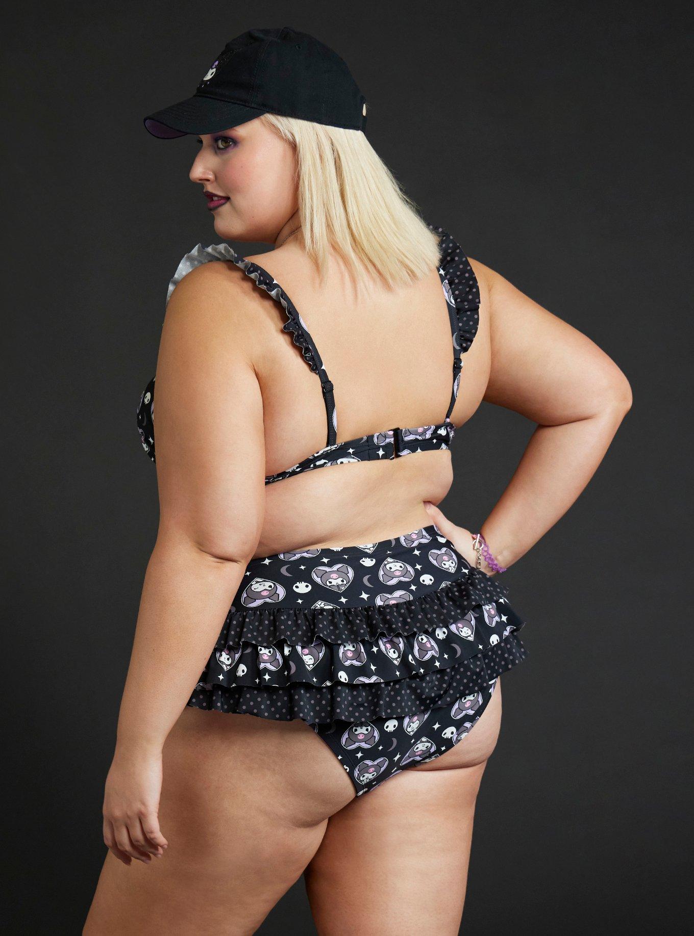 Kuromi Heart Gem Ruffle Swim Top Plus Size, MULTI, alternate