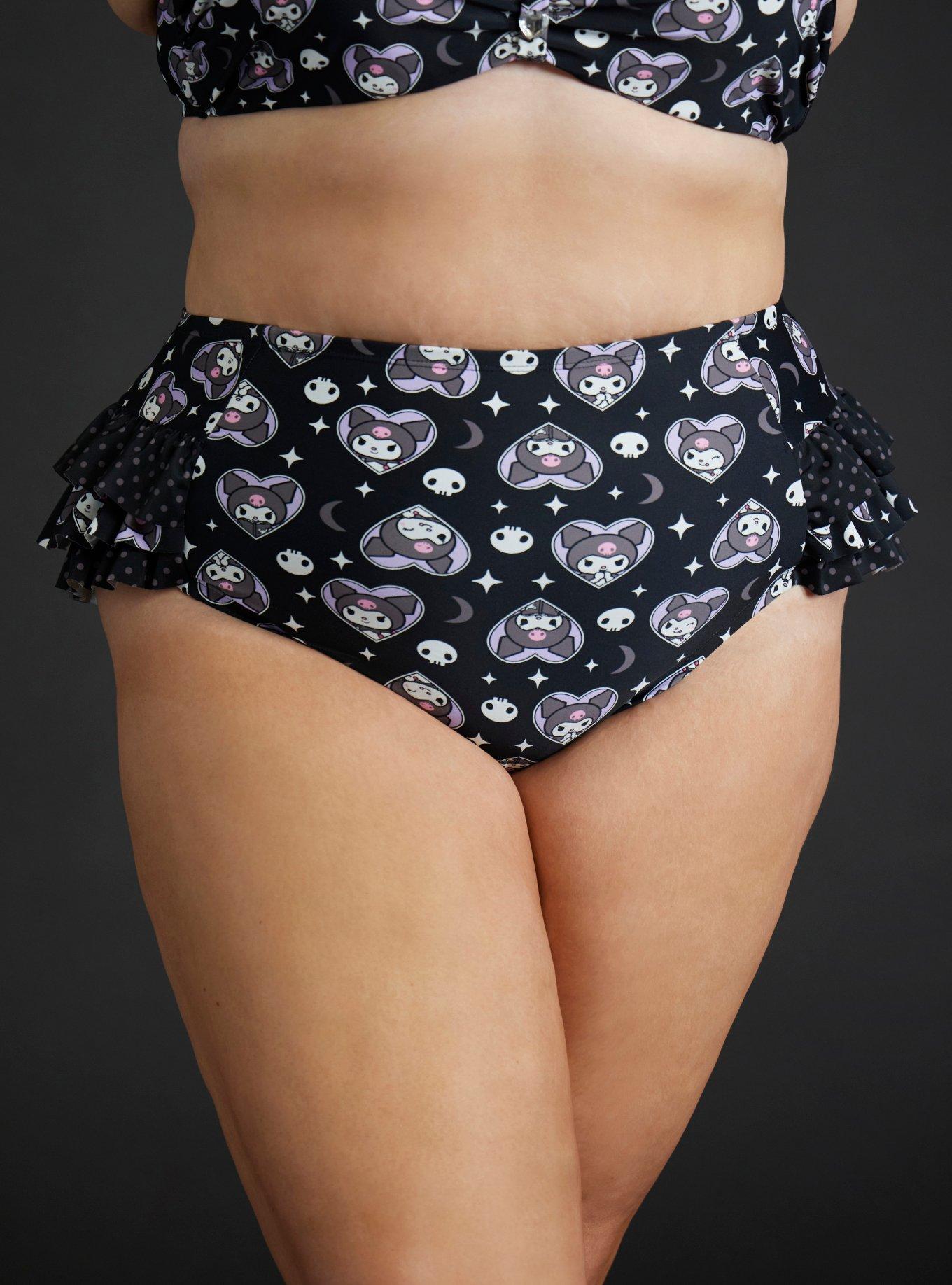 Kuromi Heart Ruffle Skirted Swim Bottoms Plus Size, , hi-res