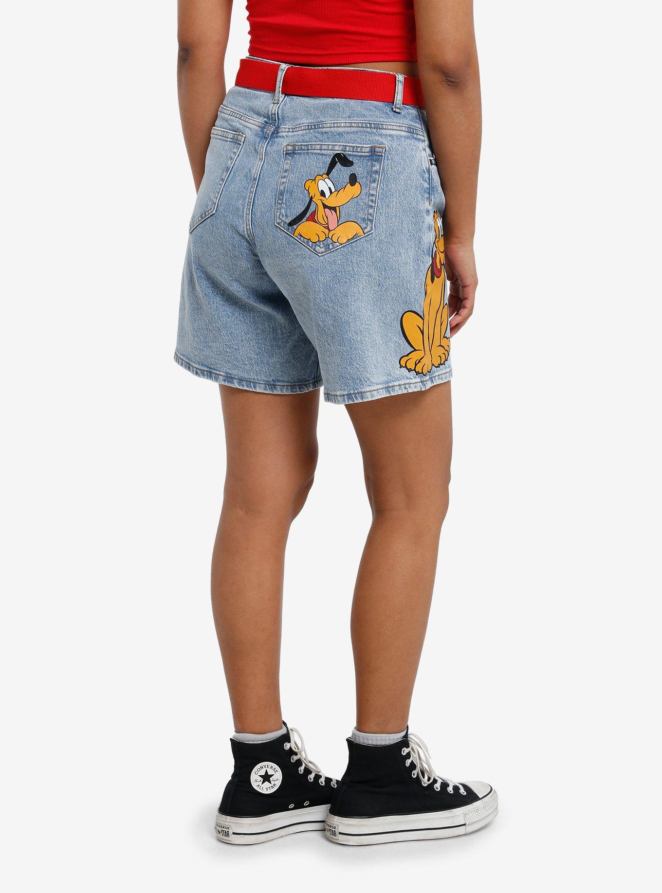 Disney Pluto Key Chain Denim Shorts With Belt
