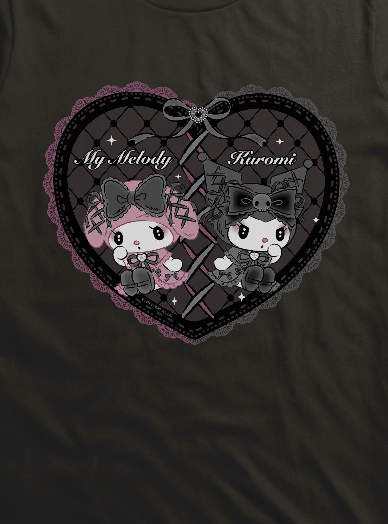 My Melody & Kuromi Black Lacey Heart T-Shirt, , hi-res