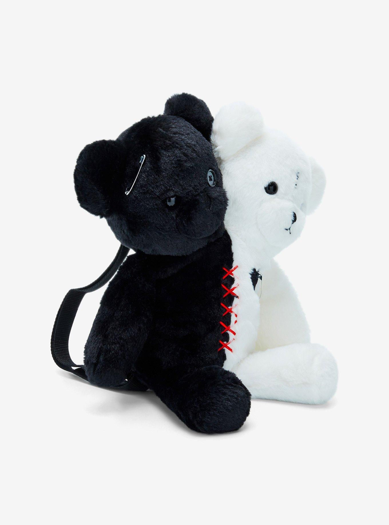 Black & White Double-Headed Bear Plush Mini Backpack, , hi-res