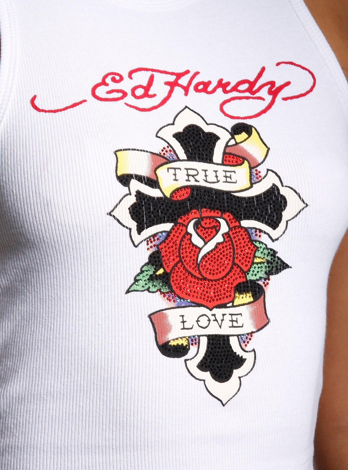 Ed Hardy True Love Rhinestone Girls Tank Top, RED, alternate