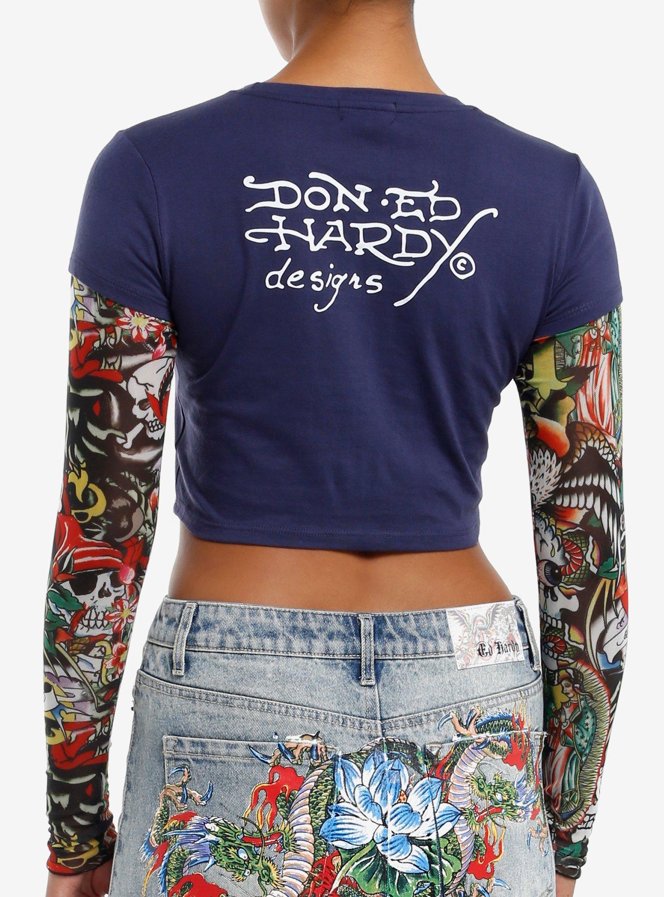 Ed Hardy True Love Mesh Girls Twofer Long-Sleeve Top, , hi-res