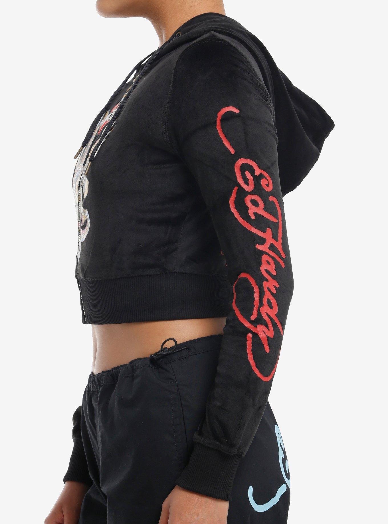 Ed Hardy New York City Black Velour Girls Crop Hoodie