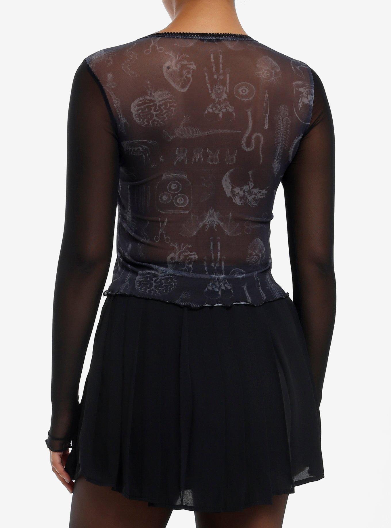 Thorn & Fable Taxidermy Mesh Girls Long-Sleeve Top, BLACK, alternate