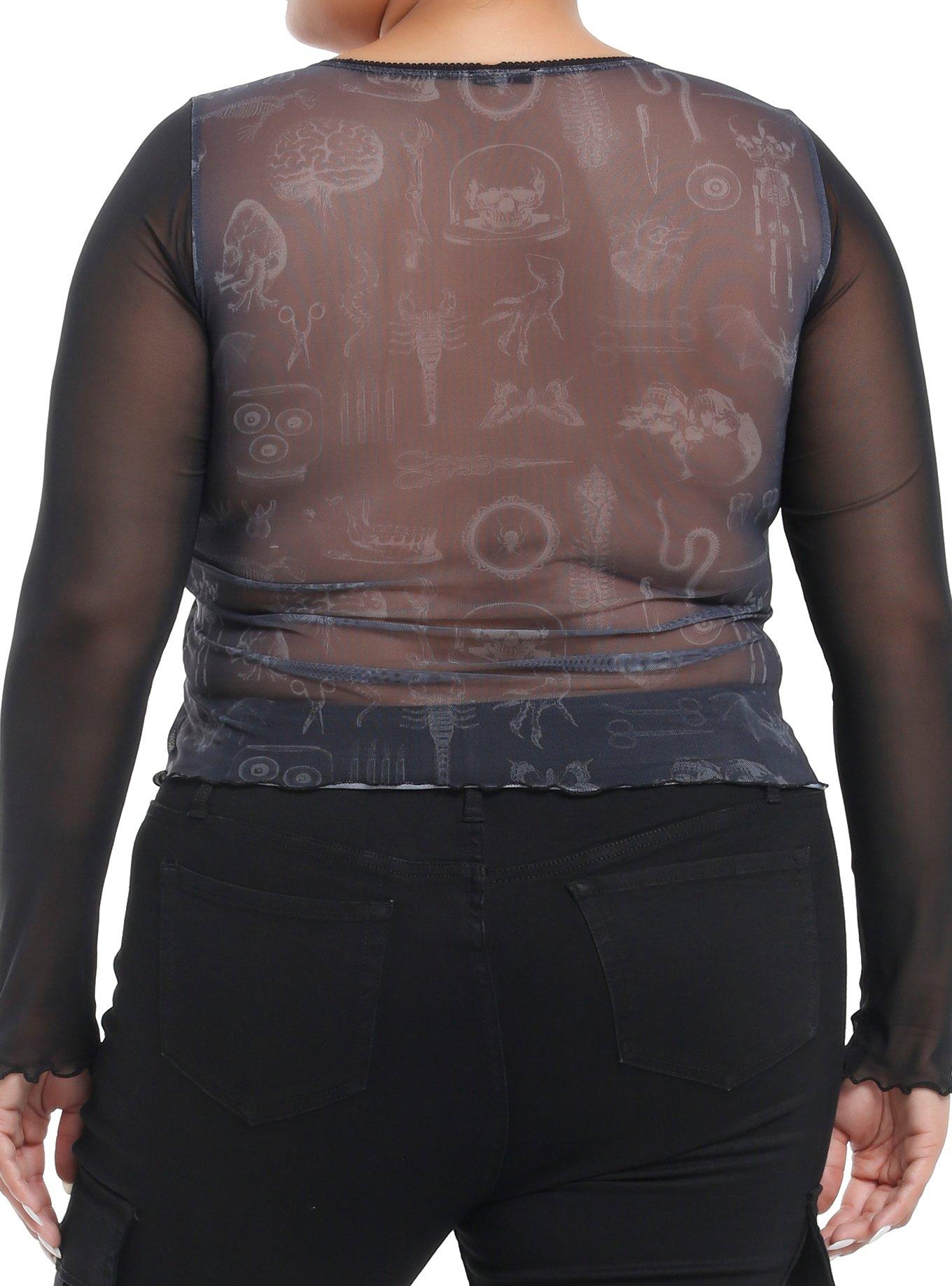 Thorn & Fable Taxidermy Mesh Girls Long-Sleeve Top Plus Size, BLACK, alternate