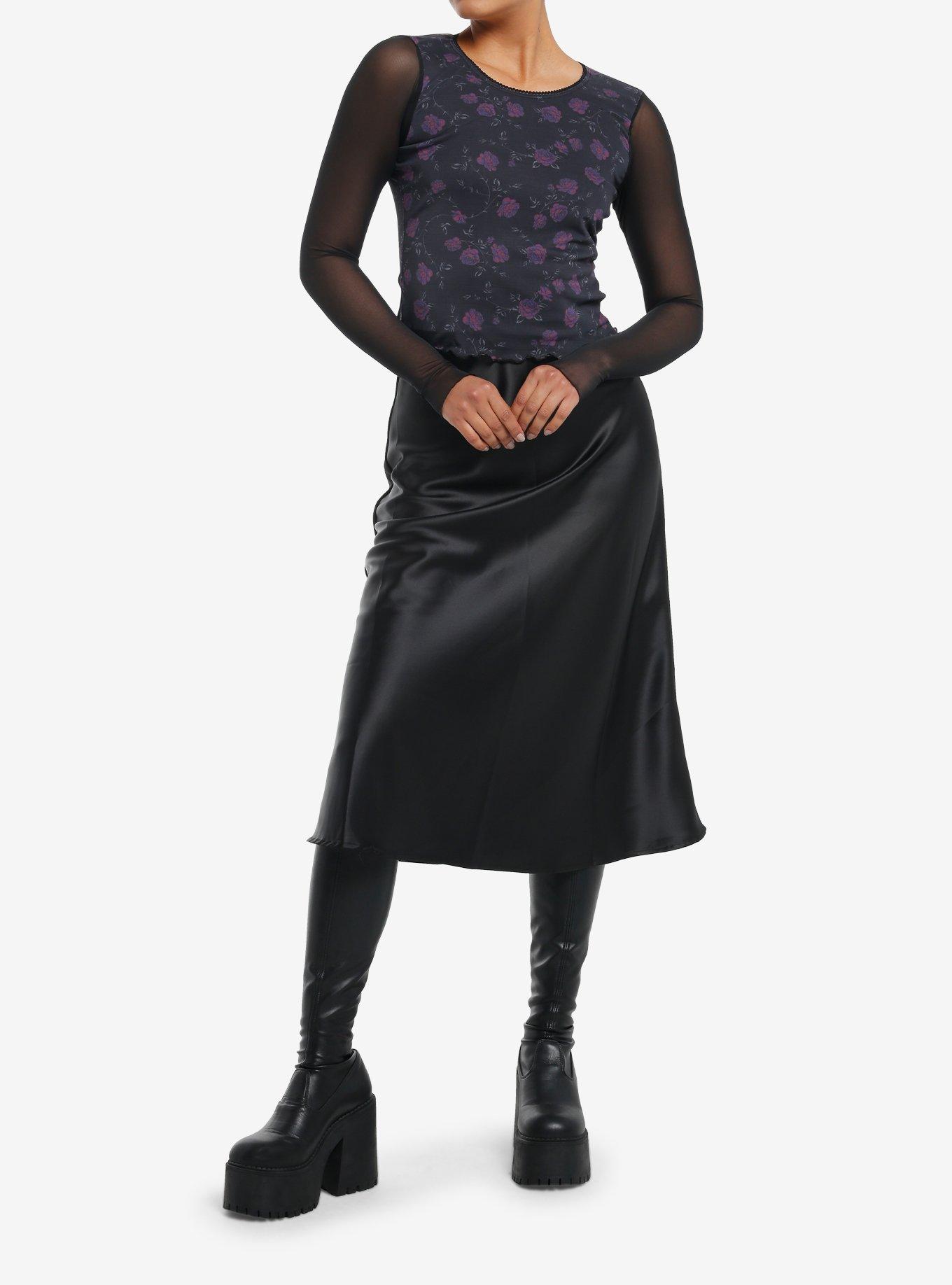 Thorn & Fable Purple Roses Mesh Girls Long-Sleeve Top, , hi-res