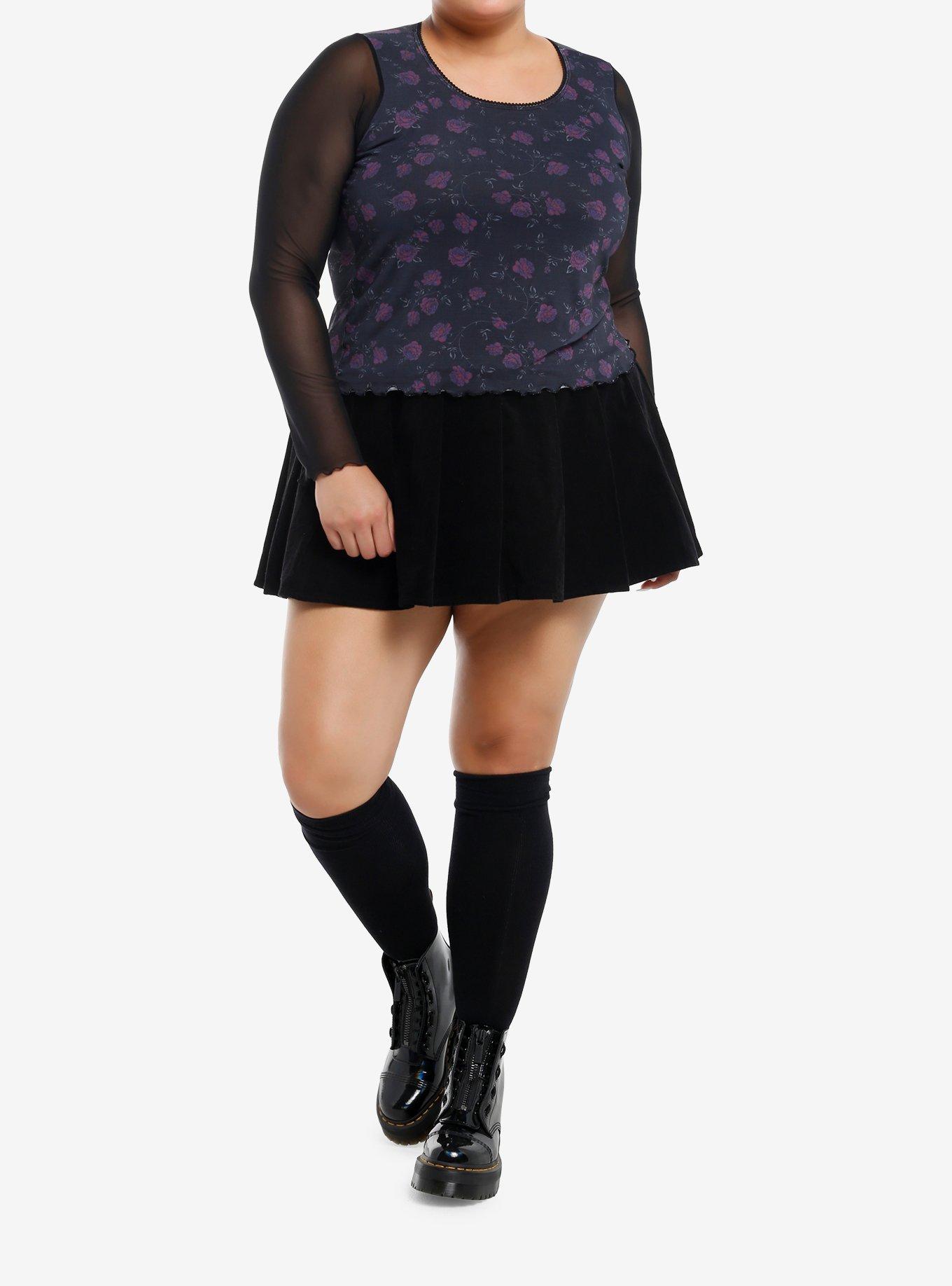 Thorn & Fable Purple Roses Mesh Girls Long-Sleeve Top Plus Size, , hi-res