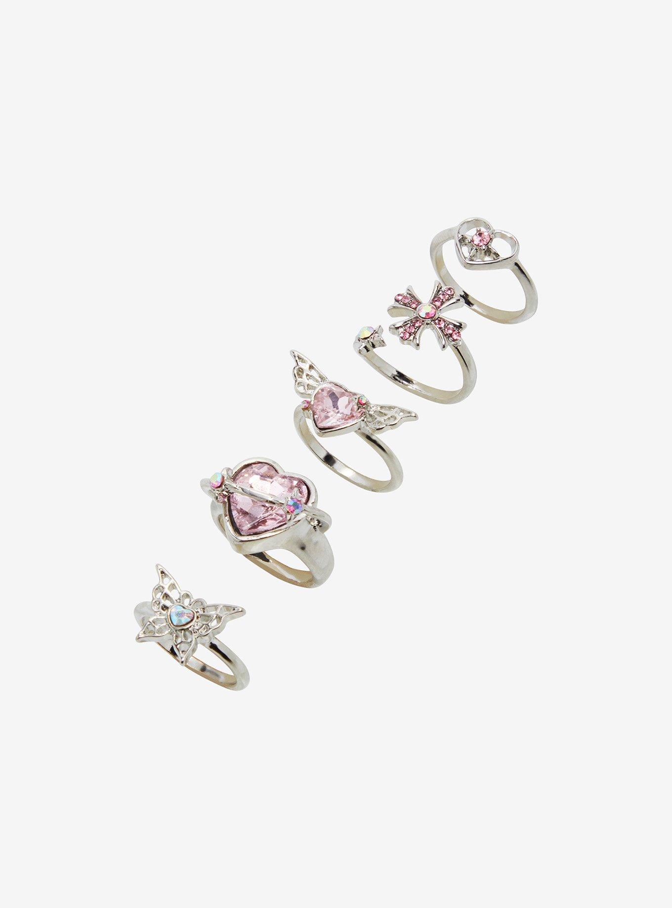 Sweet Society Pink Gem Heart Butterfly Ring Set, , alternate