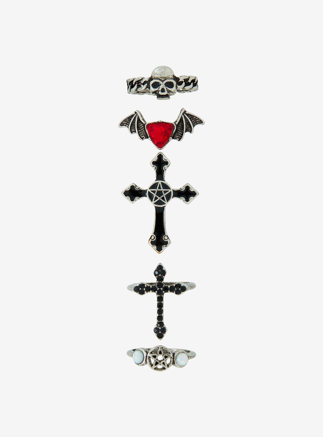 Comsic Aura Gothic Cross Skull Ring Set, , hi-res