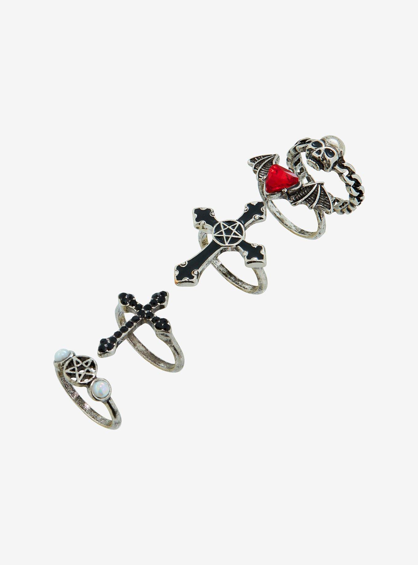 Comsic Aura Gothic Cross Skull Ring Set, , alternate