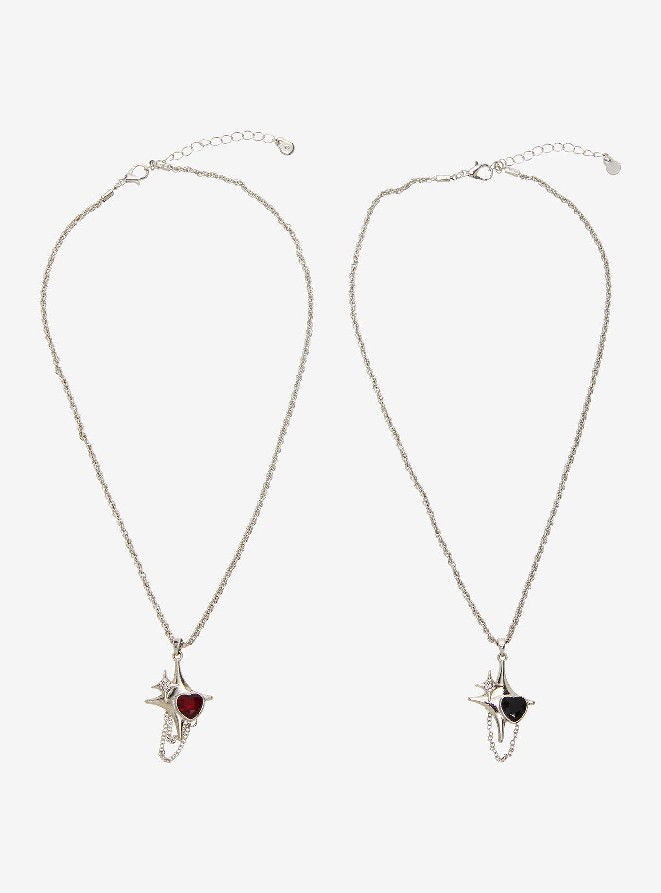 Social Collision Red & Black Heart Star Best Friend Necklace Set, , hi-res