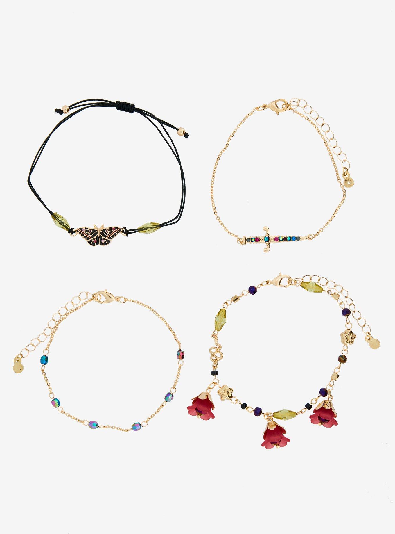 Thorn & Fable Dark Floral Moth Bracelet Set, , hi-res