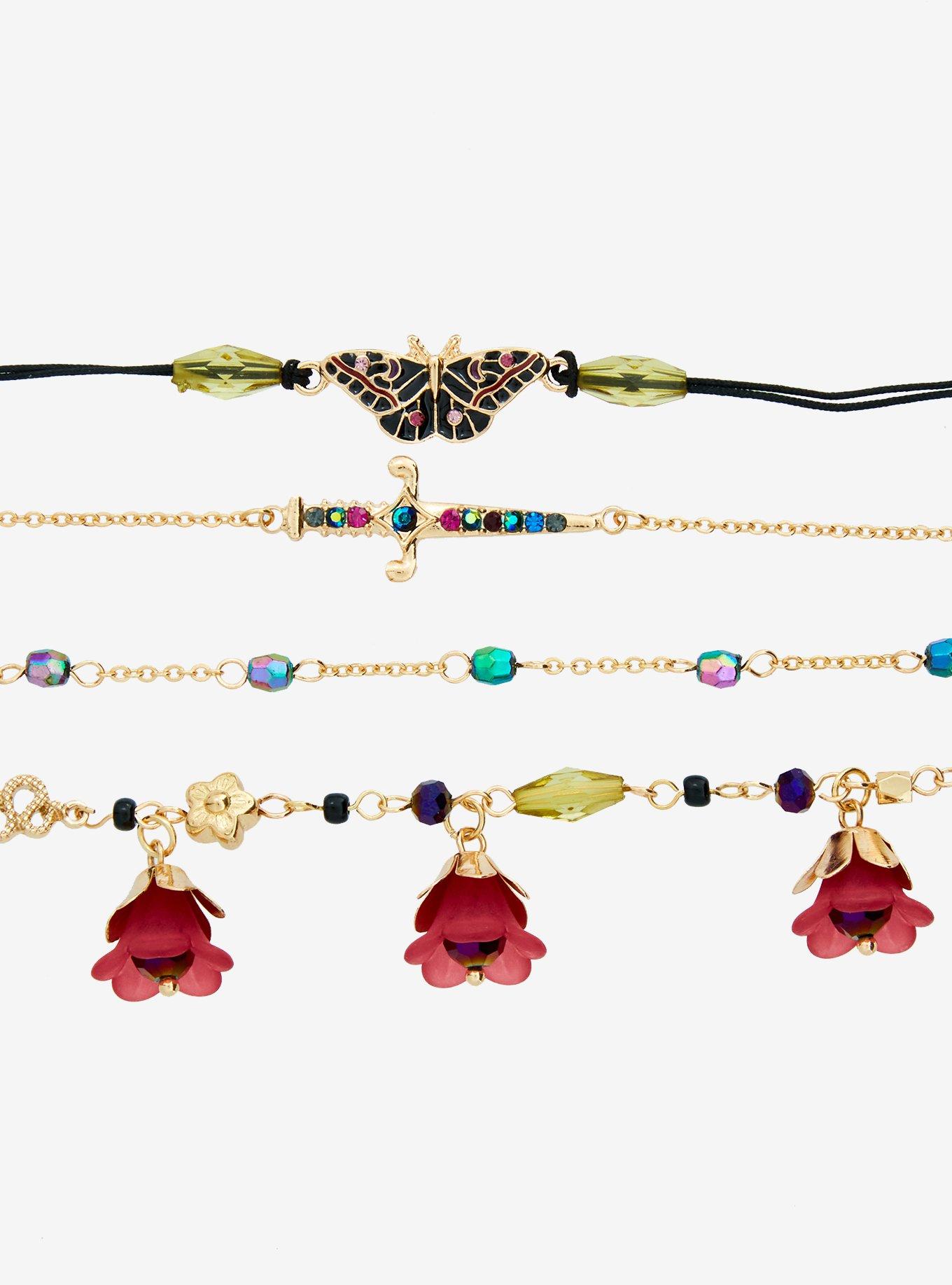 Thorn & Fable Dark Floral Moth Bracelet Set, , alternate