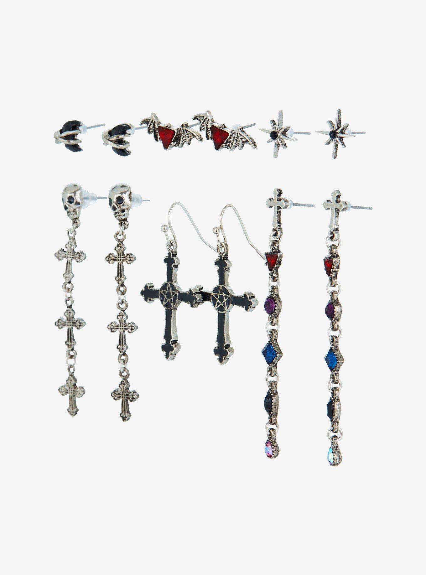 Cosmic Aura Cross Skull Pentagram Earring Set, , alternate