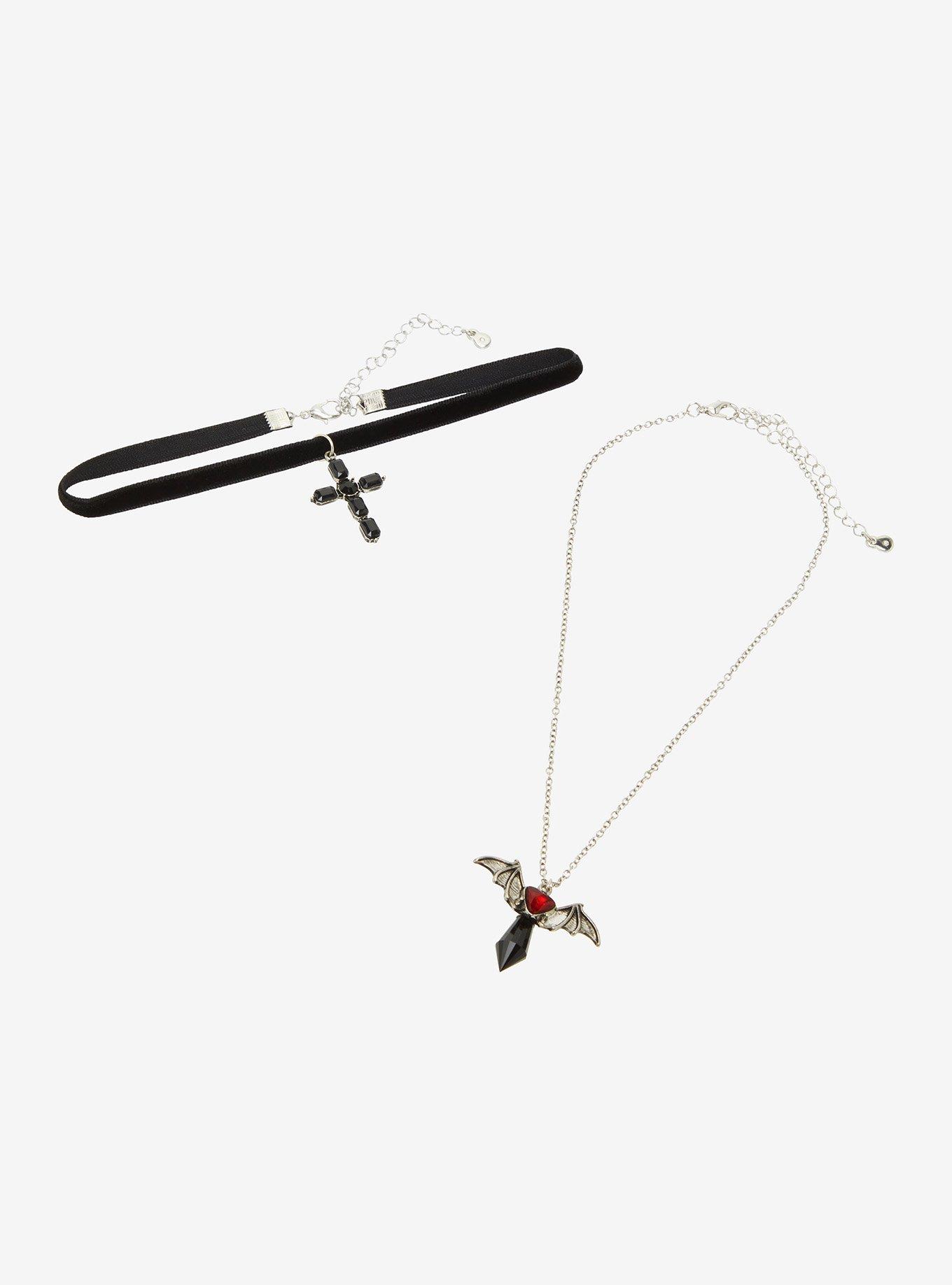 Cosmic Aura Crystal Bat Cross Necklace Set, , hi-res