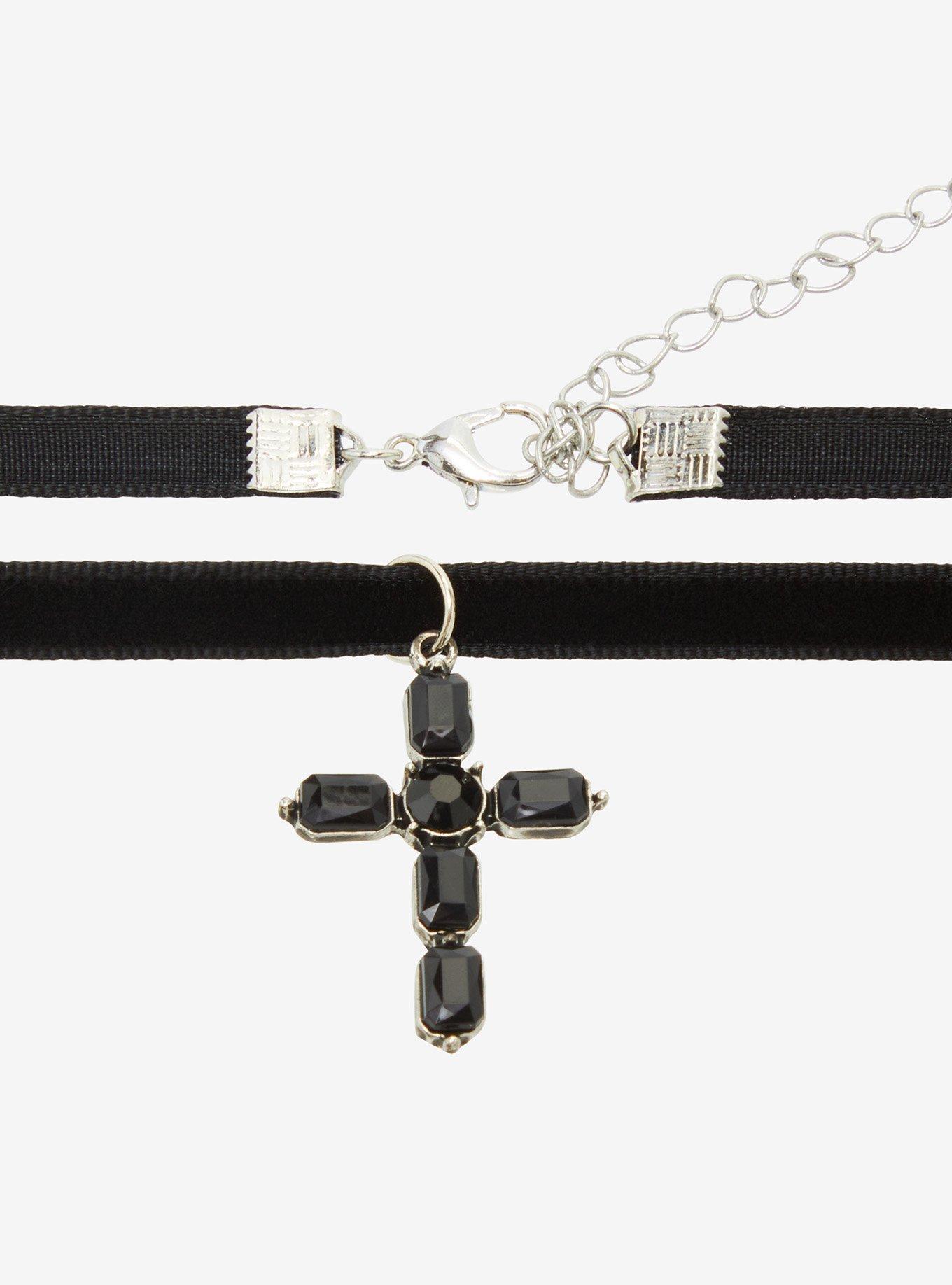 Cosmic Aura Crystal Bat Cross Necklace Set, , alternate