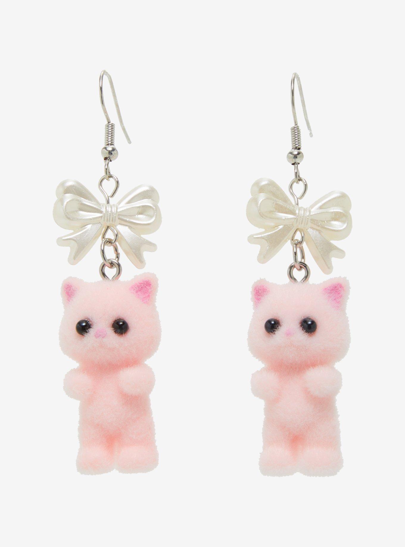 Sweet Society Fuzzy Cat Bow Earrings, , hi-res