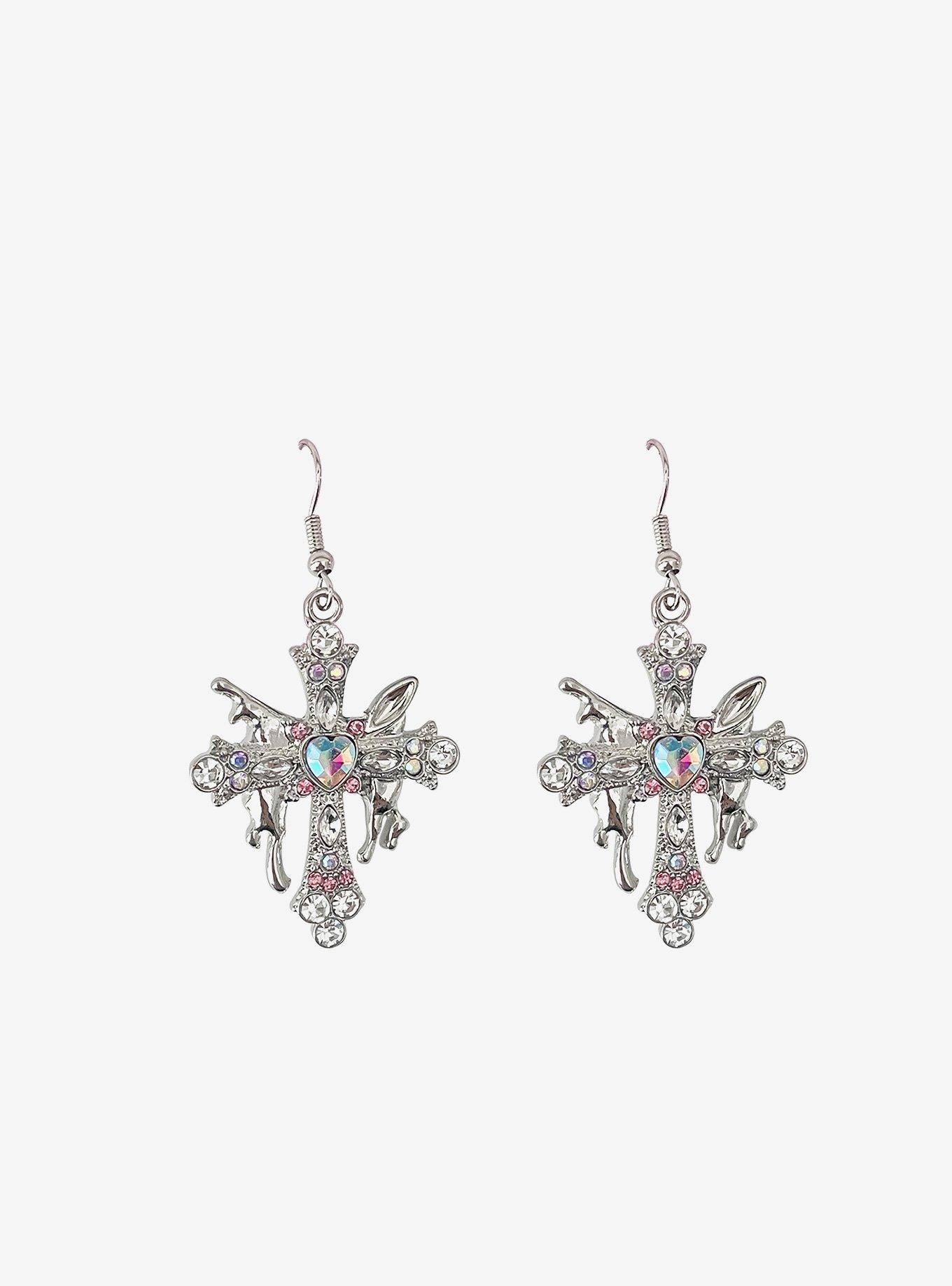 Sweet Society Gem Butterfly Cross Earrings, , hi-res