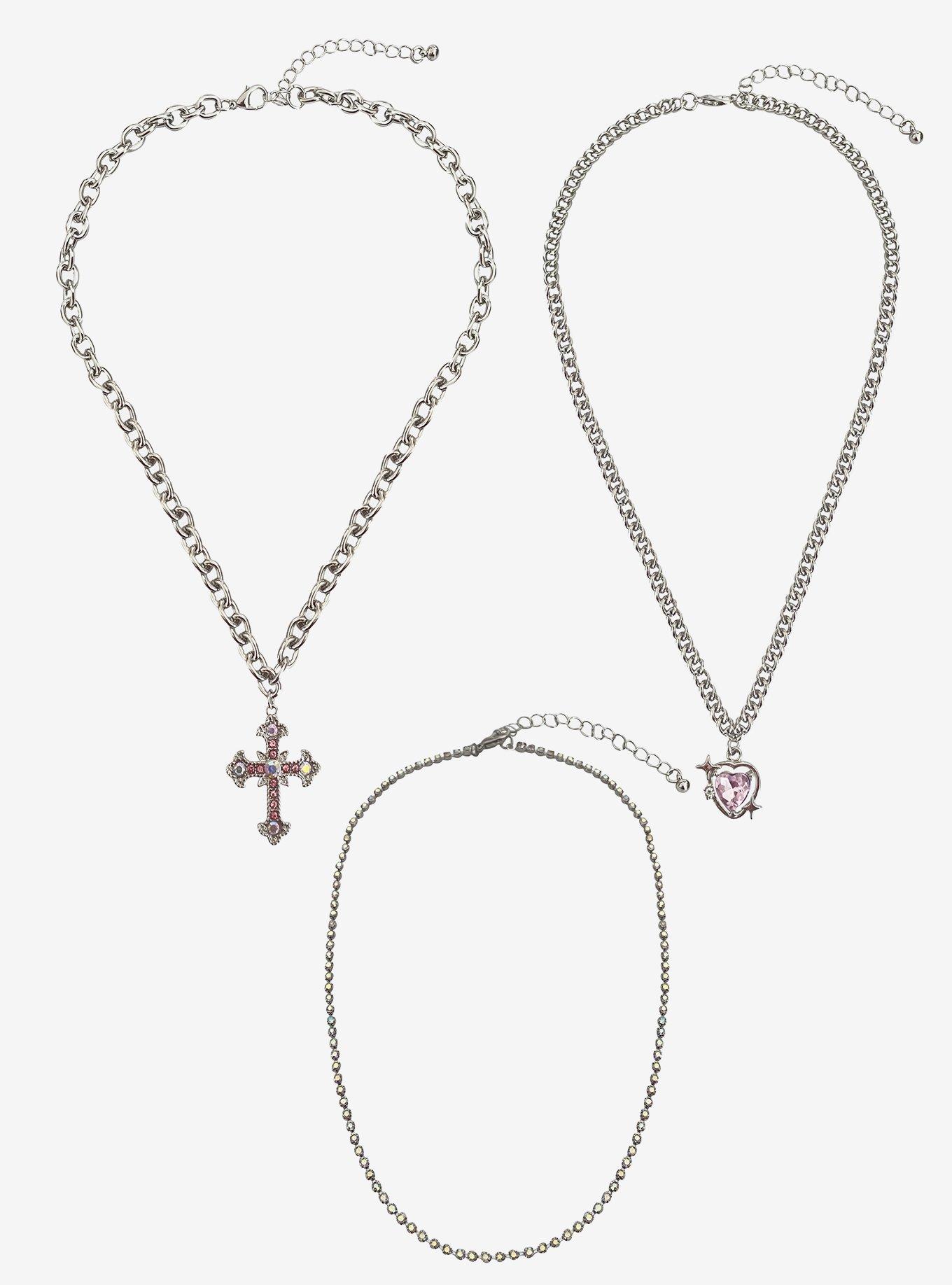 Sweet Society Pink Heart Cross Necklace Set, , hi-res