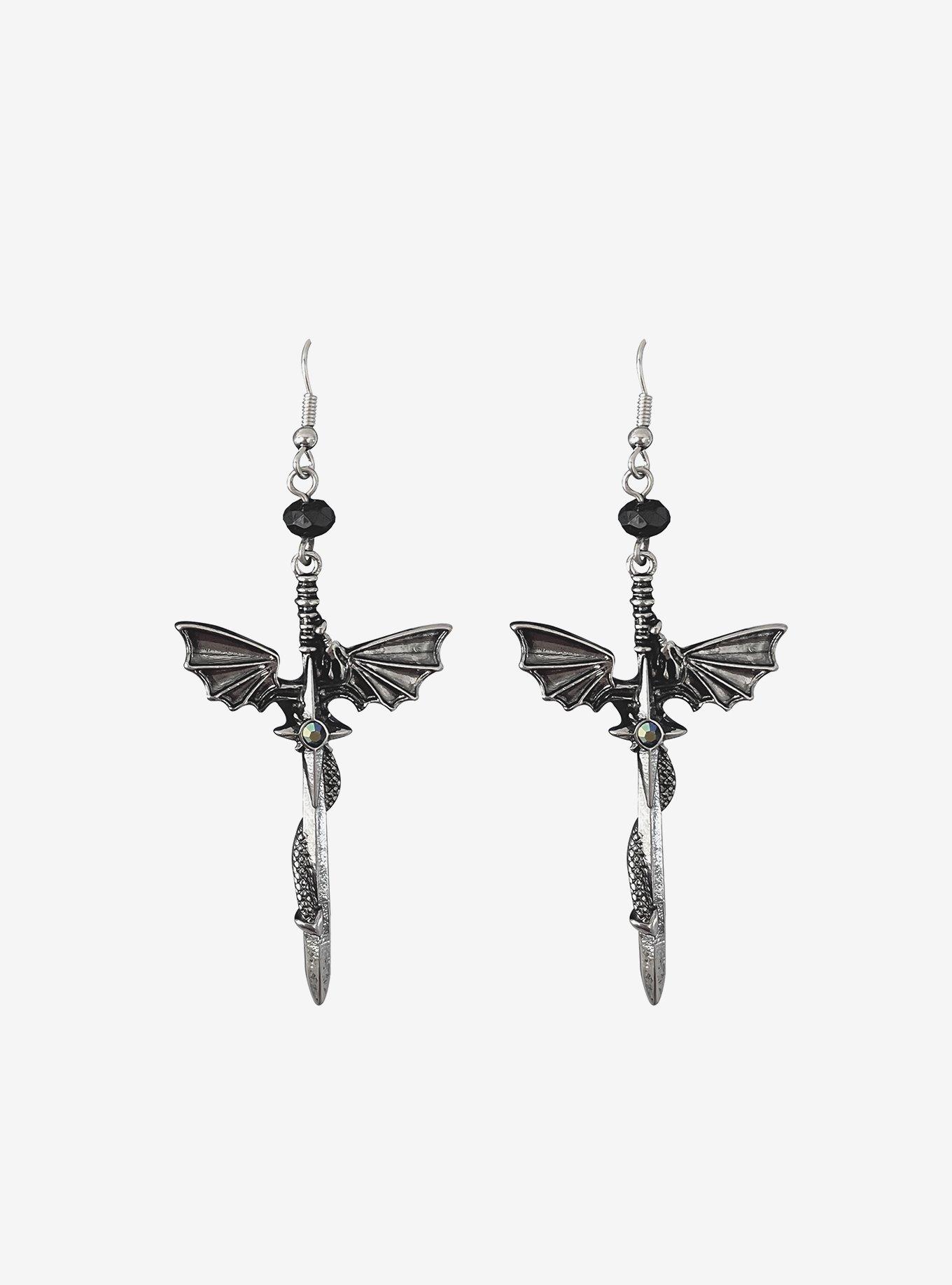 Thorn & Fable Bat Wing Dagger Drop Earrings, , hi-res