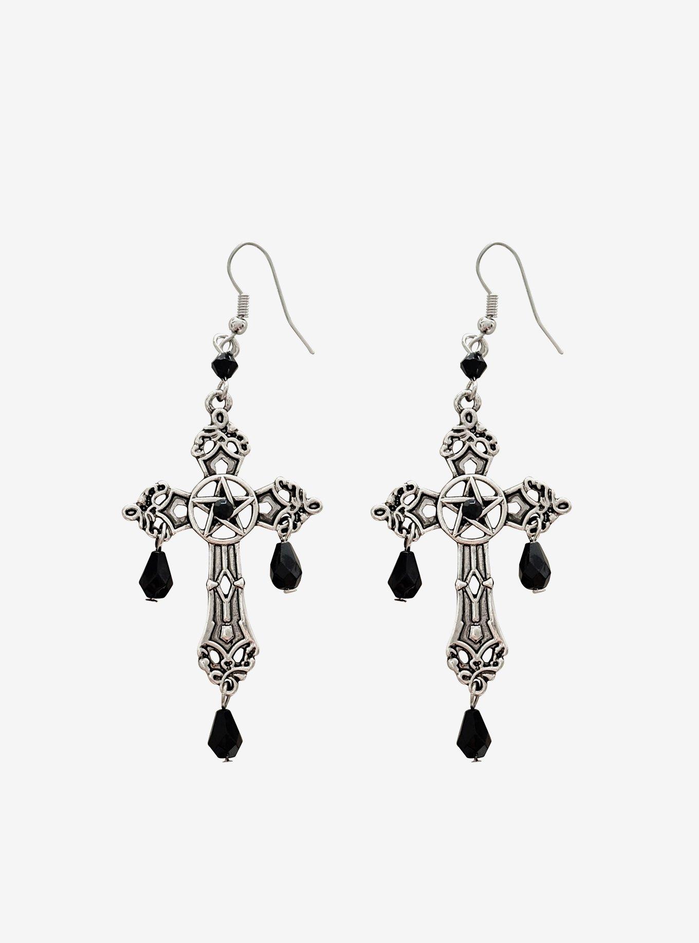 Cosmic Aura Gothic Cross Drop Earrings, , hi-res