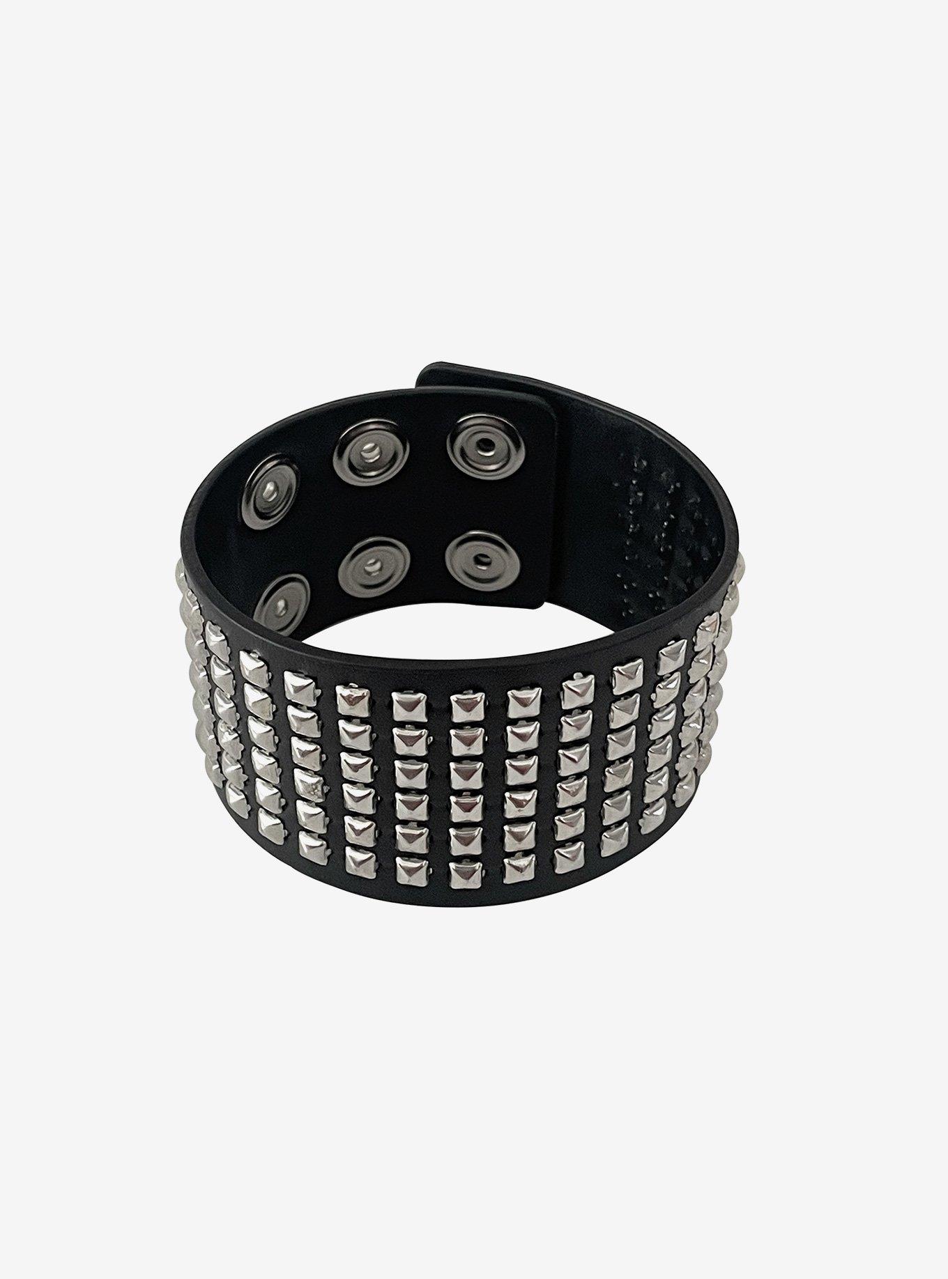 Mini Pyramid Stud Faux Leather Cuff Bracelet, , hi-res
