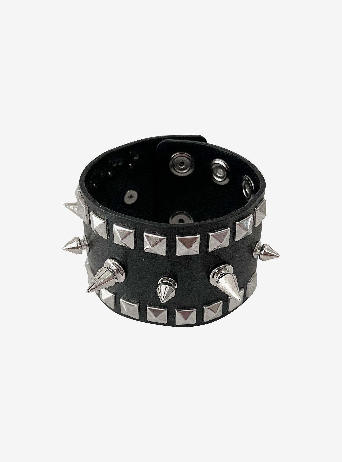 Pyramid Spike Faux Leather Cuff Bracelet, , hi-res