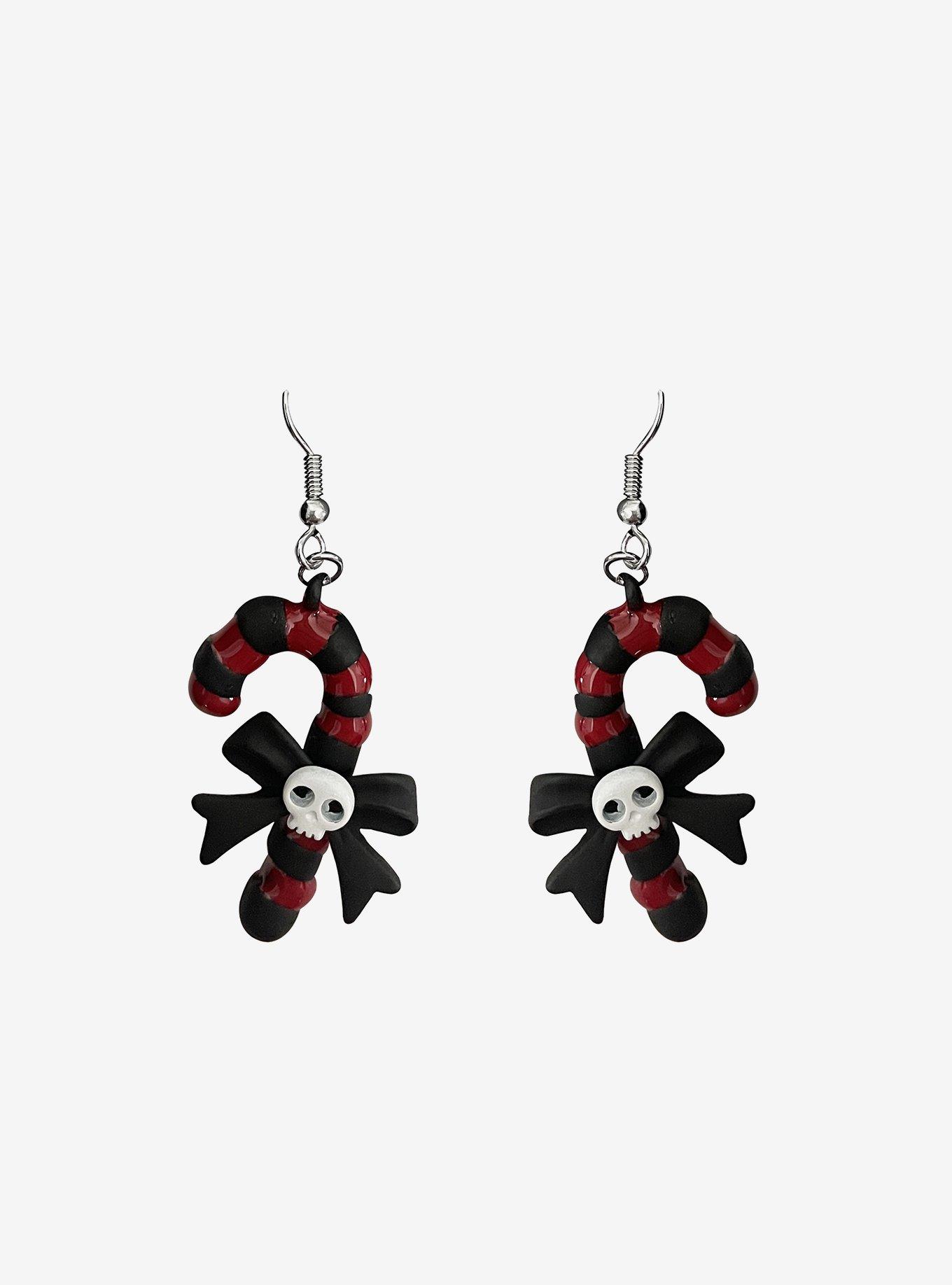 Gothic Candy Cane Drop Earrings, , alternate