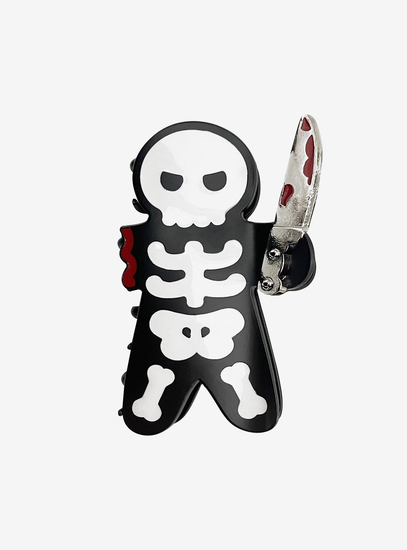 Skeleton Gingerbread Person Figural Claw Hair Clip, , alternate