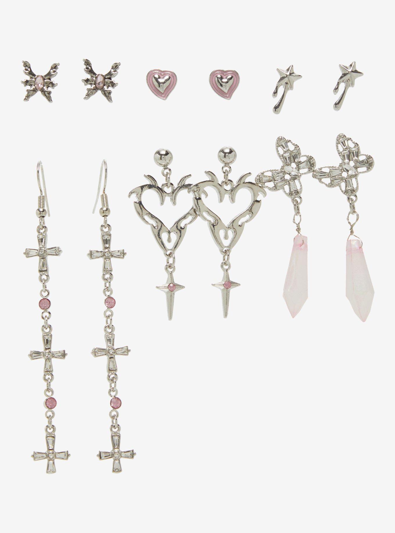 Sweet Society Butterfly Heart Cross Bling Earring Set, , hi-res