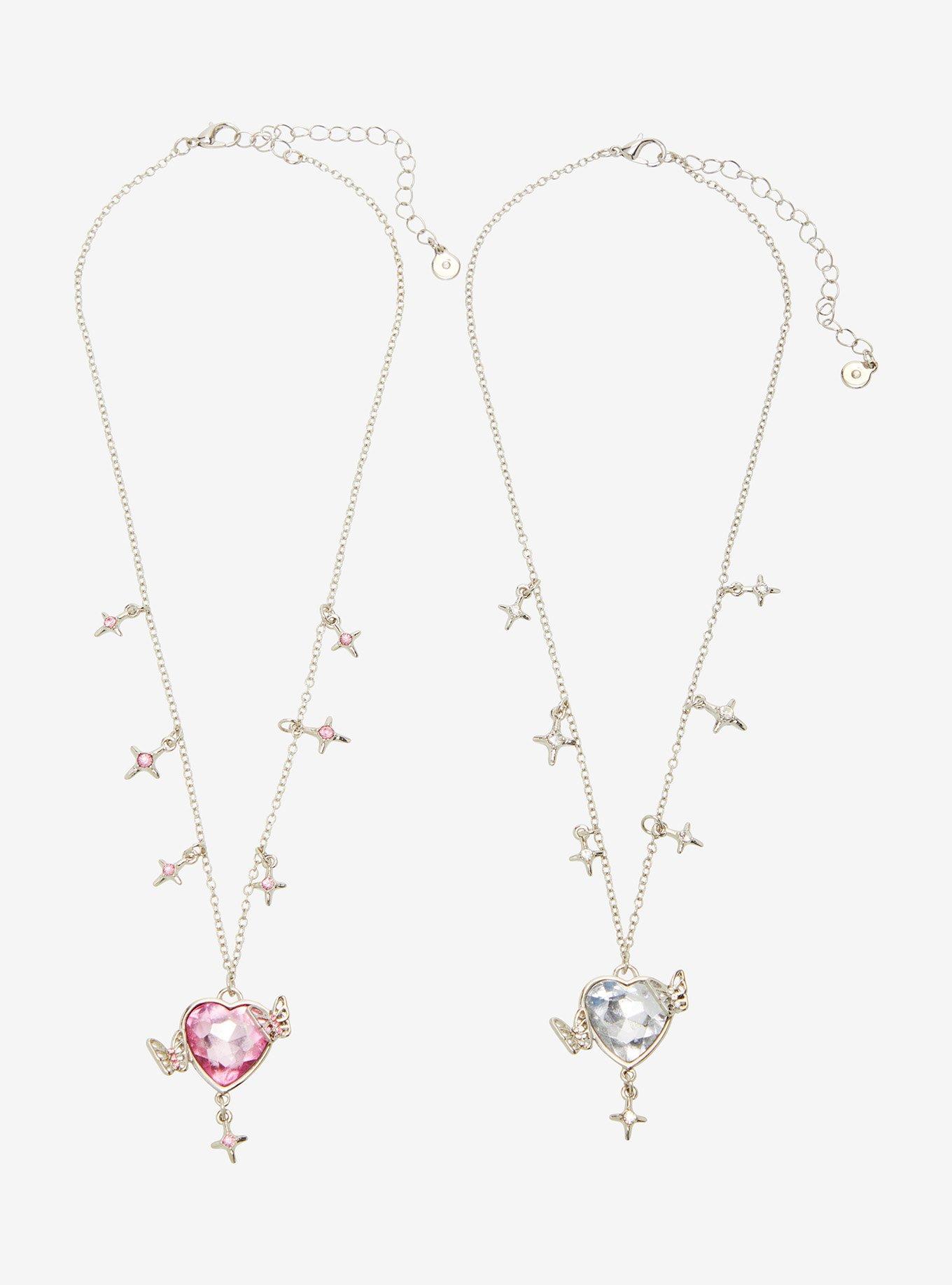 Sweet Society Heart Gem Butterfly Best Friend Necklace Set, , hi-res