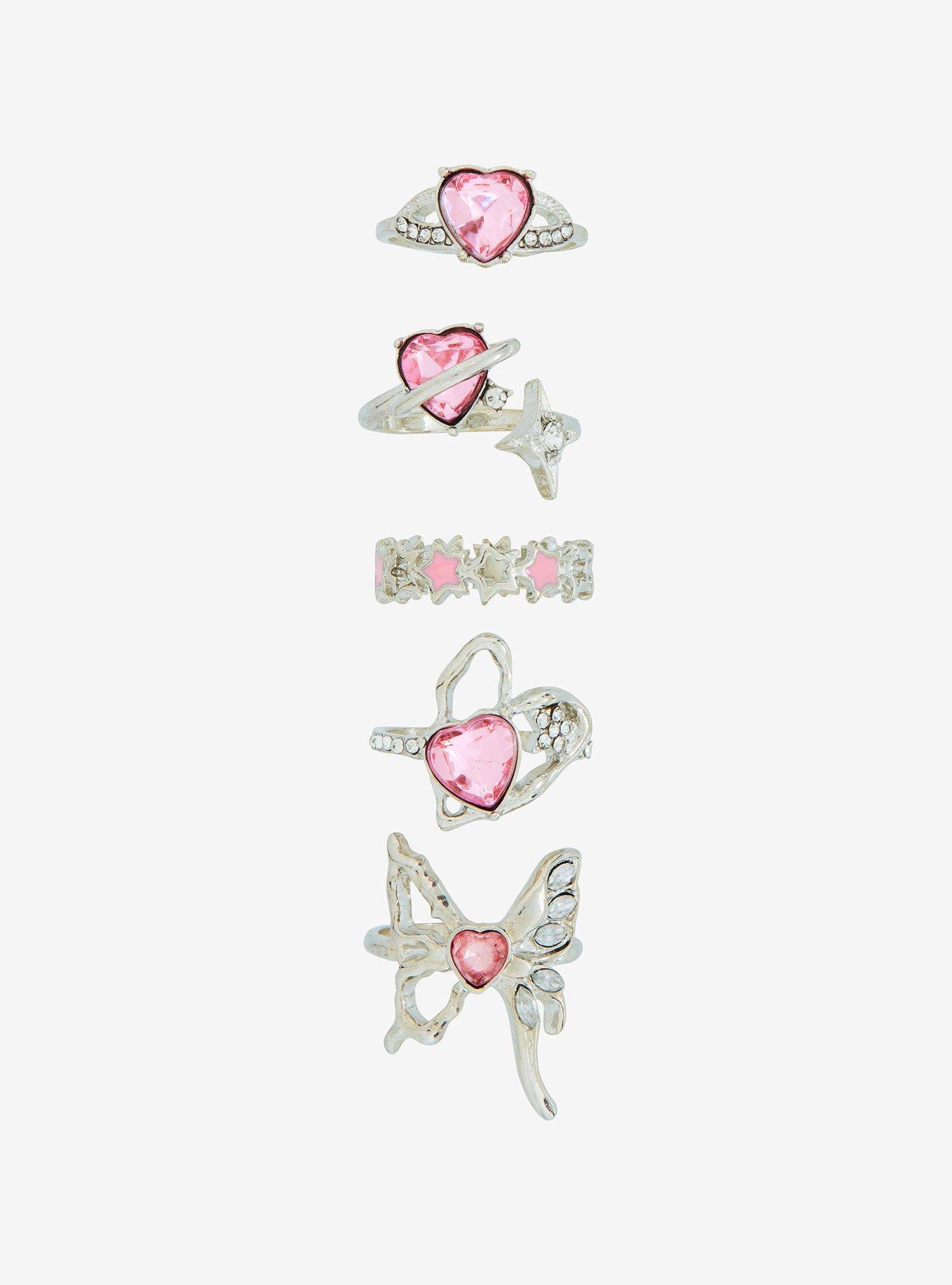 Sweet Society Pink Heart Butterfly Bling Ring Set, , hi-res
