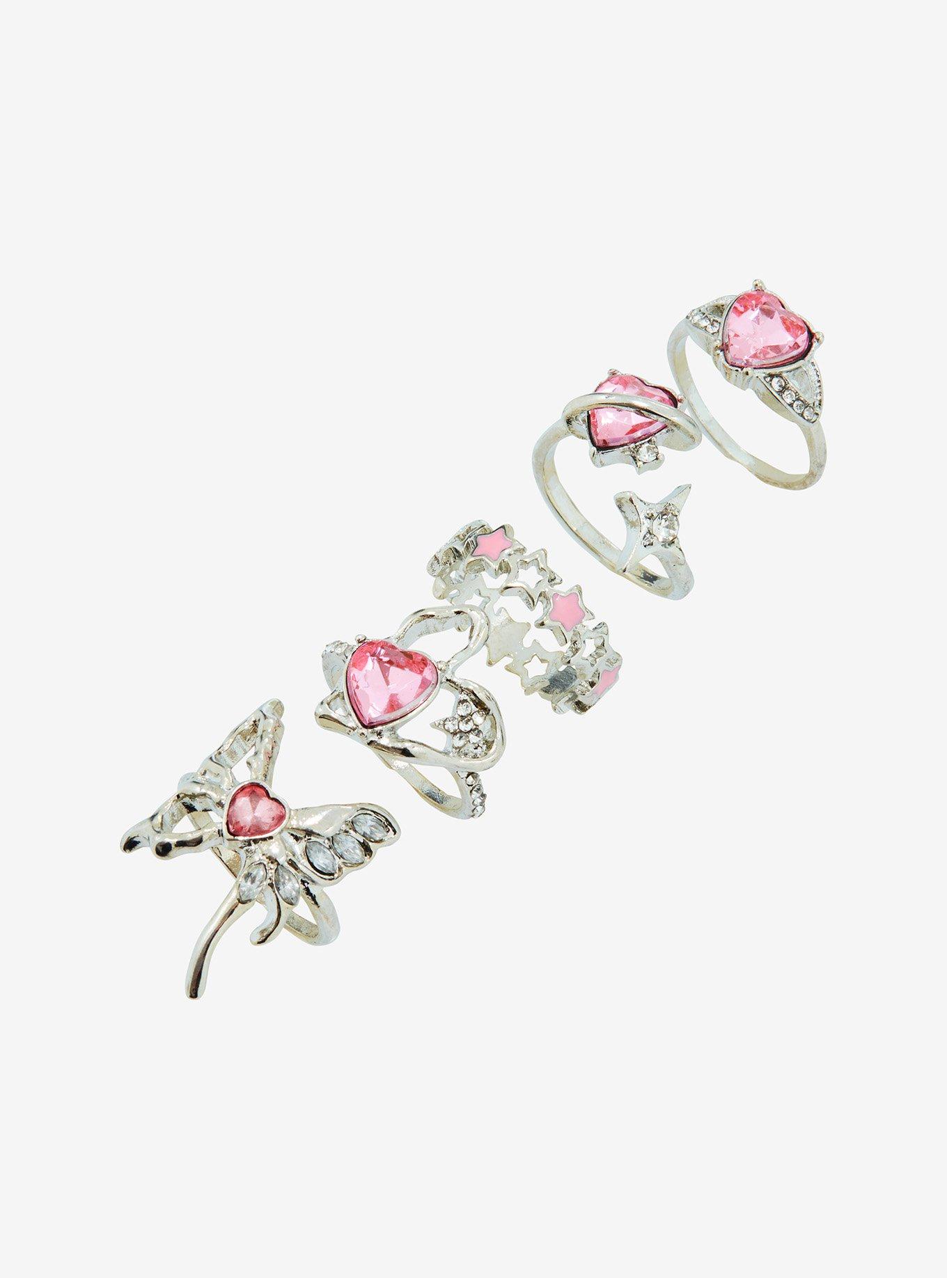 Sweet Society Pink Heart Butterfly Bling Ring Set, , alternate