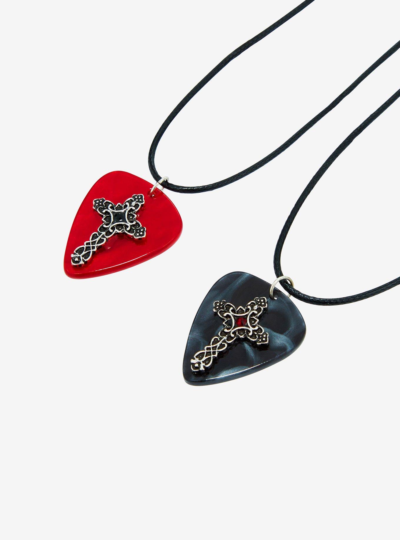 Social Collision Cross Guitar Pick Best Friend Cord Necklace Set, , alternate