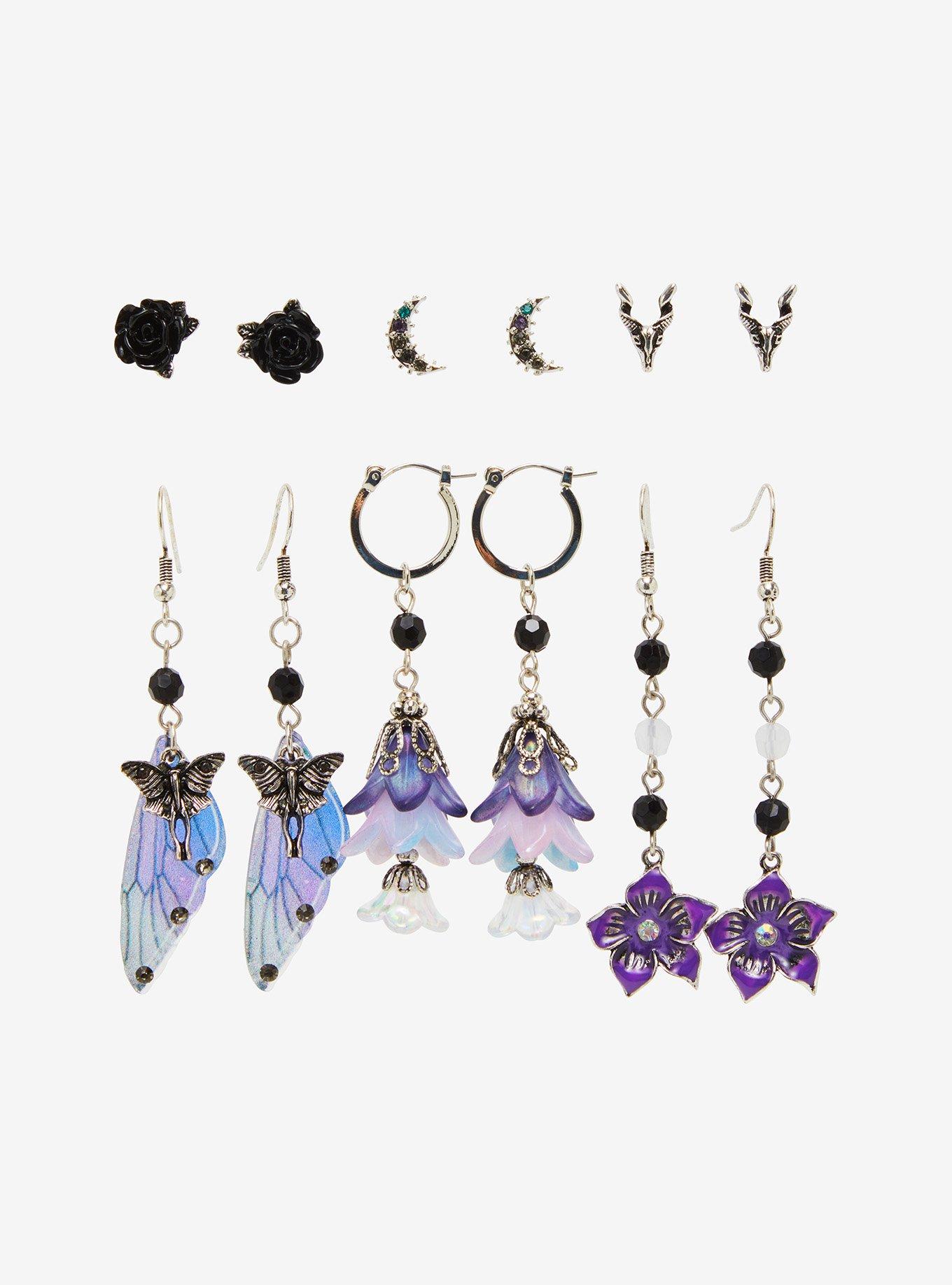 Thorn & Fable Dark Forest Wing Floral Earring Set, , hi-res