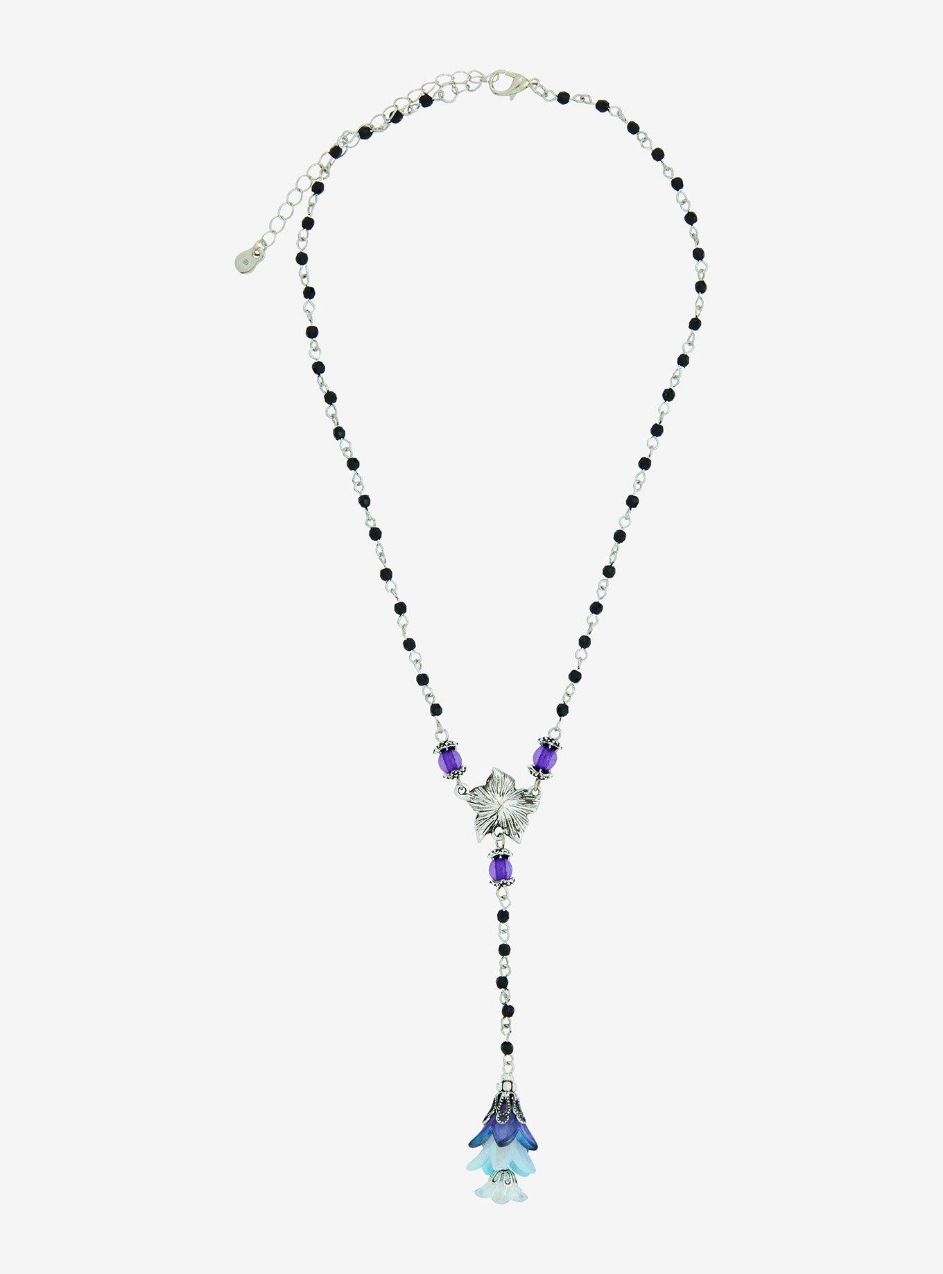 Thorn & Fable Purple Flower Drop Rosary Necklace, , hi-res
