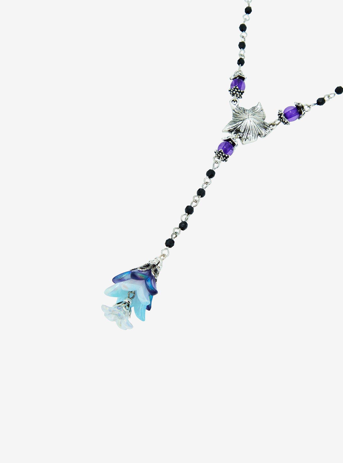 Thorn & Fable Purple Flower Drop Rosary Necklace, , alternate