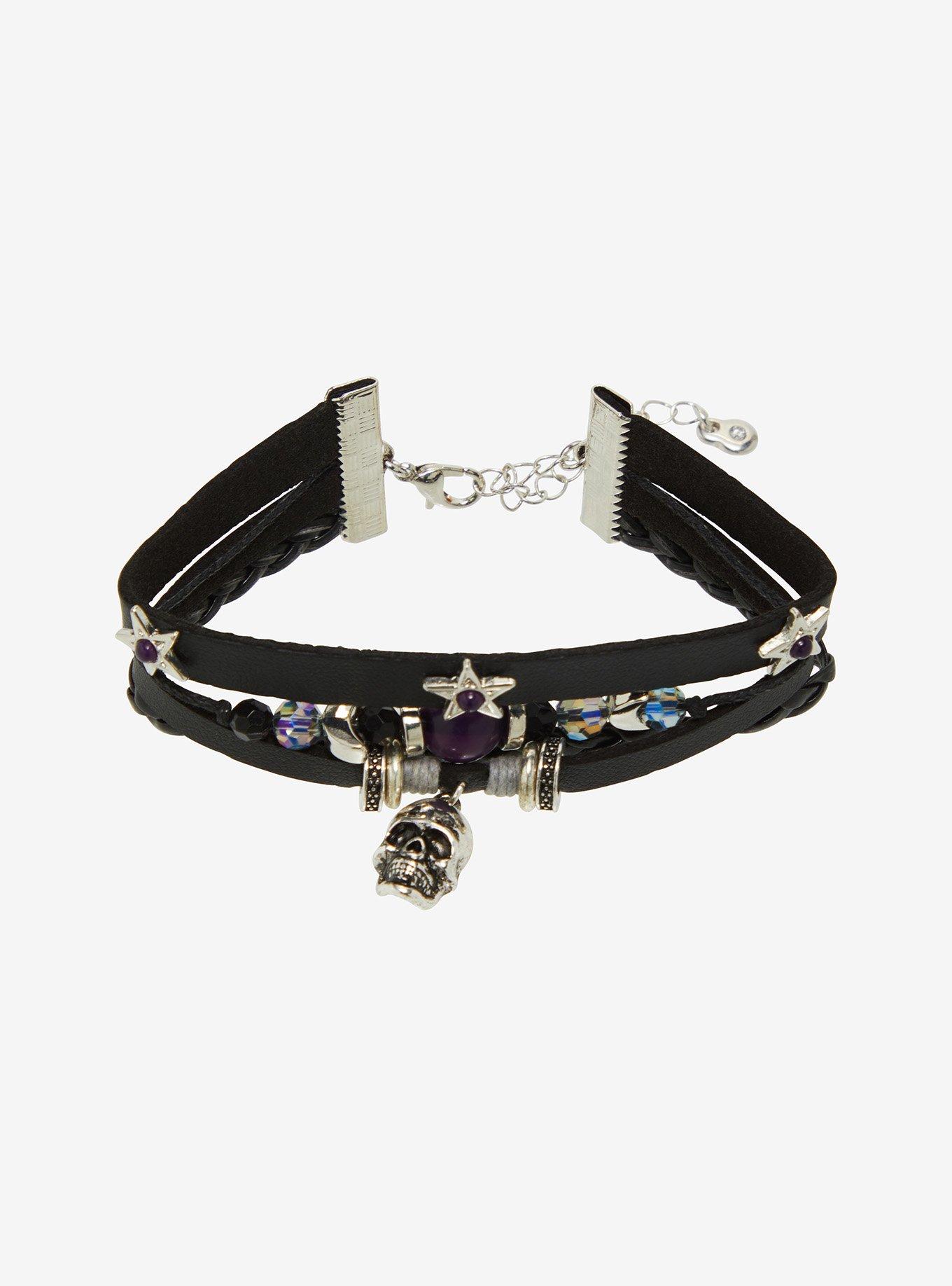 Cosmic Aura Skull Star Faux Leather Bracelet, , hi-res
