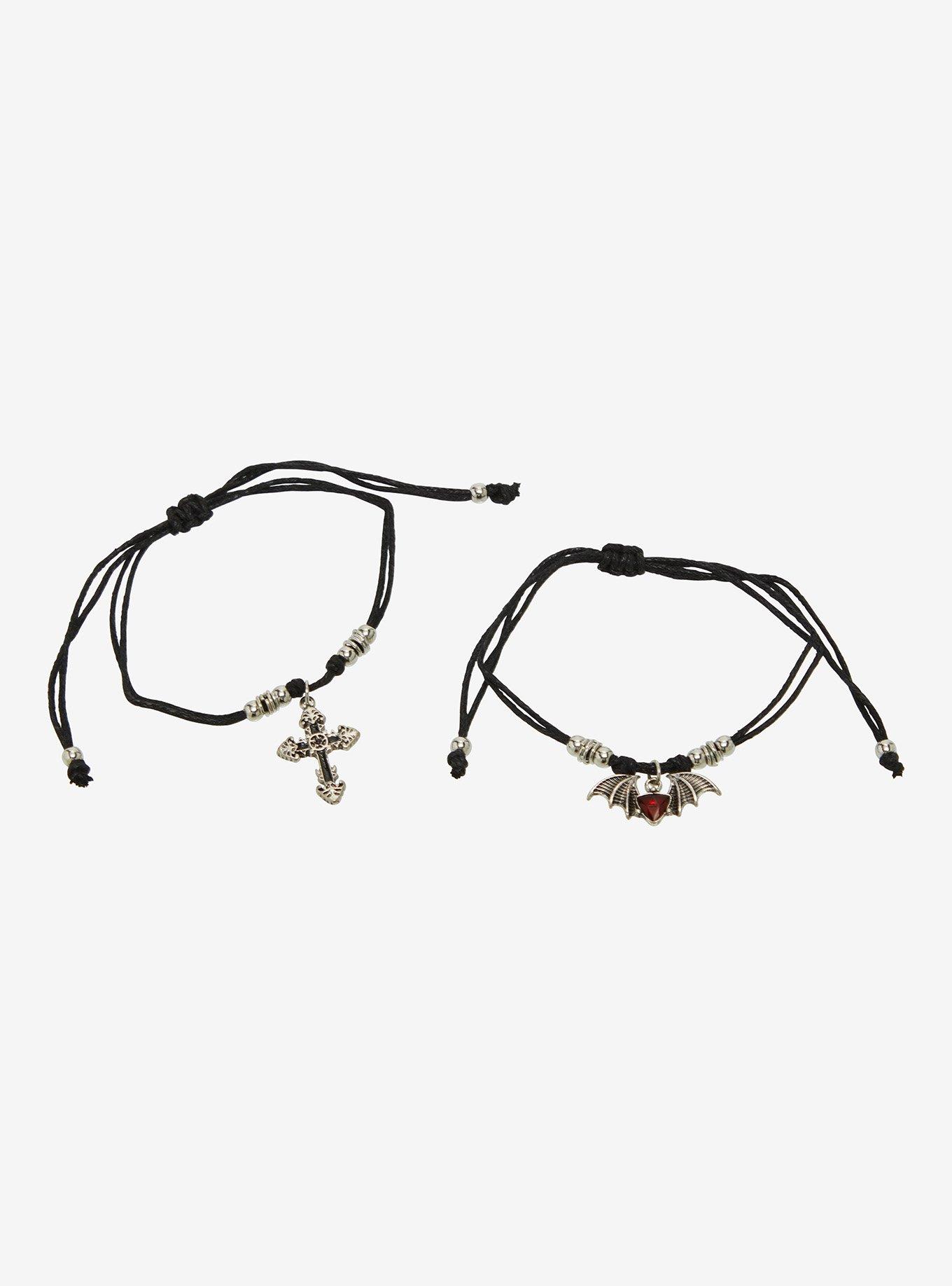 Cosmic Aura Gothic Cross Batwing Best Friend Cord Bracelet Set, , hi-res